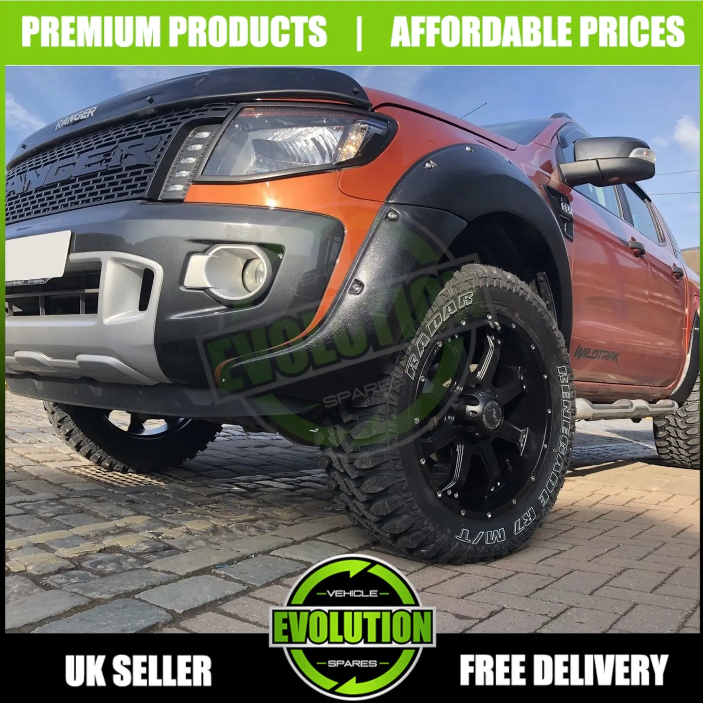 Wide Wheel Arches Fender Flares Matte Black TO FIT FORD RANGER 2011-2016 T6