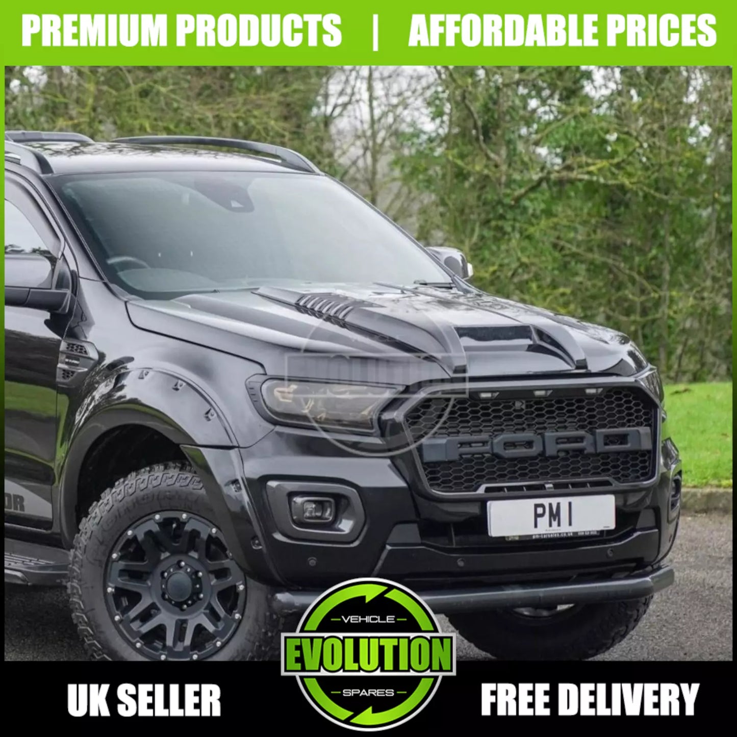 Raptor Style Bonnet Scoop Grill Vent Gloss Black To FIT FORD RANGER 16-22 T7 T8