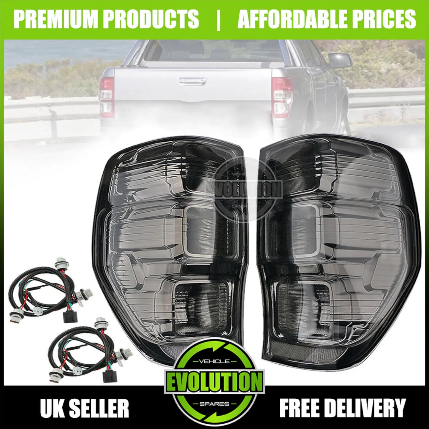 EVS Smoked Rear back Tail Lights Light lamp To fit Ford Ranger 2012-2019 T6 T7