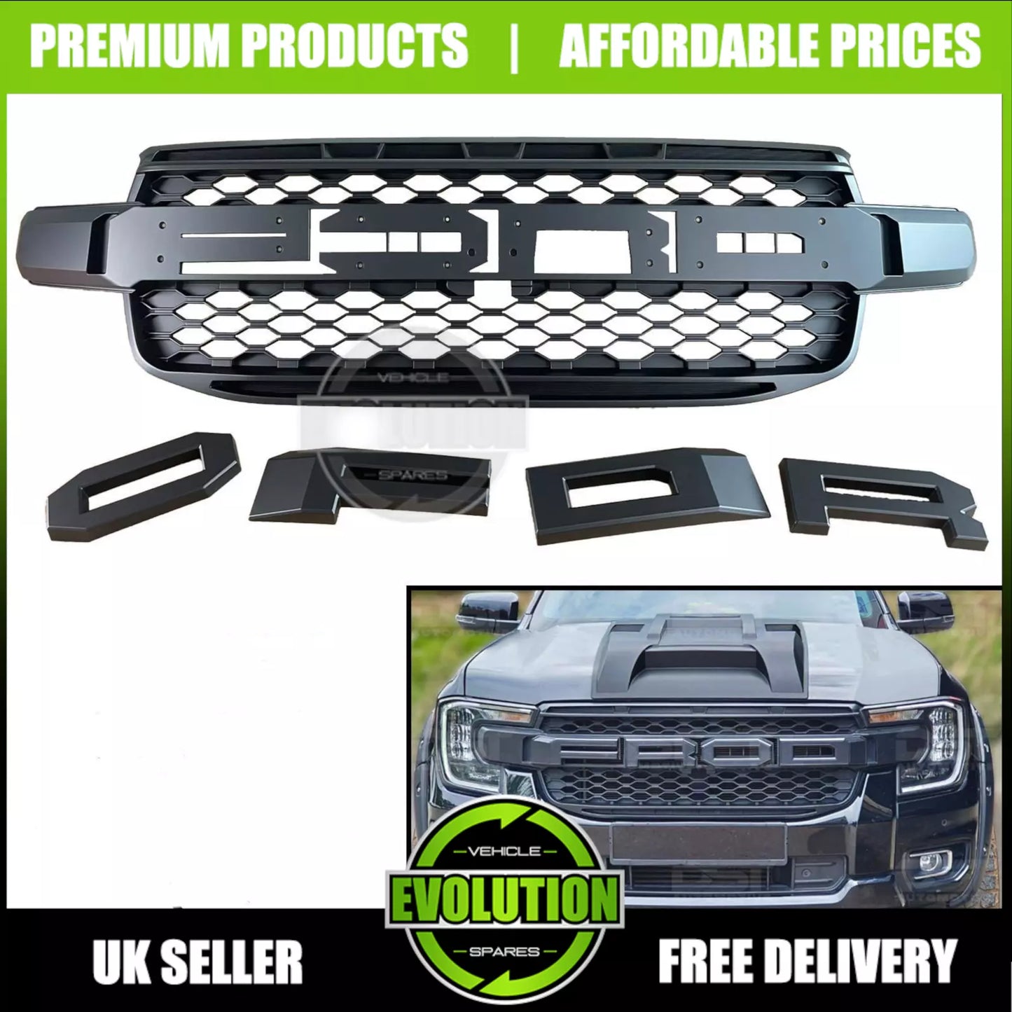 BLACK HONEYCOMB LOOK FRONT GRILLE GRILL FOR FORD RANGER T9 WILDTRAK 2023+