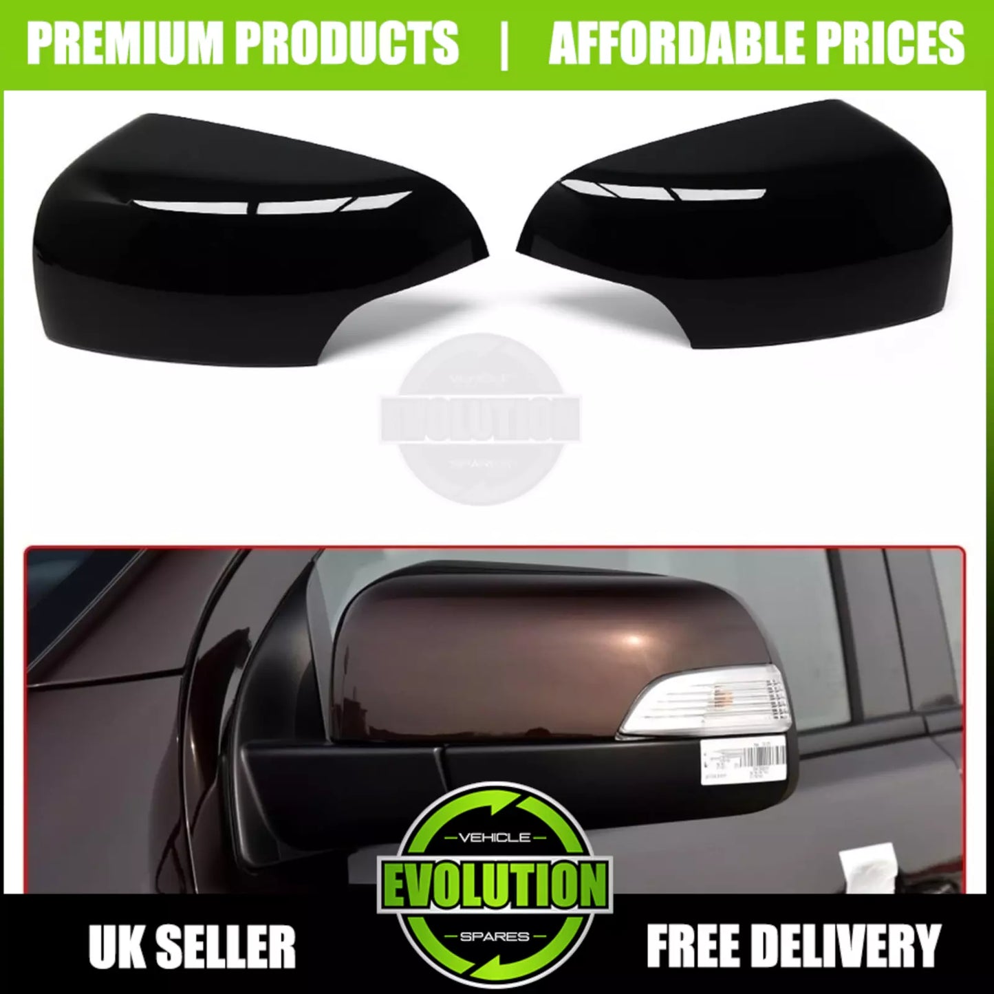 GLOSS BLACK WING MIRROR COVERS CAPS FOR FORD RANGER 2016-2022
