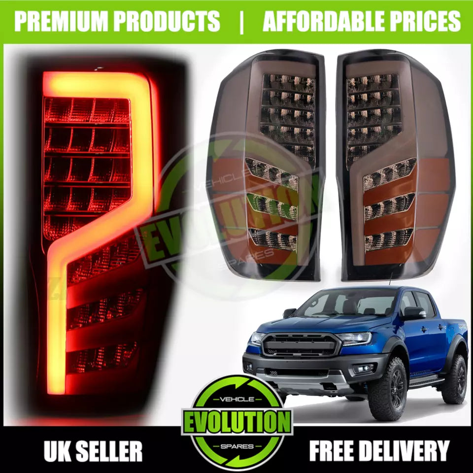 TO FIT FORD RANGER LED REAR LIGHTS SMOKED FINISH - 2012-2020 T6 T7 T8