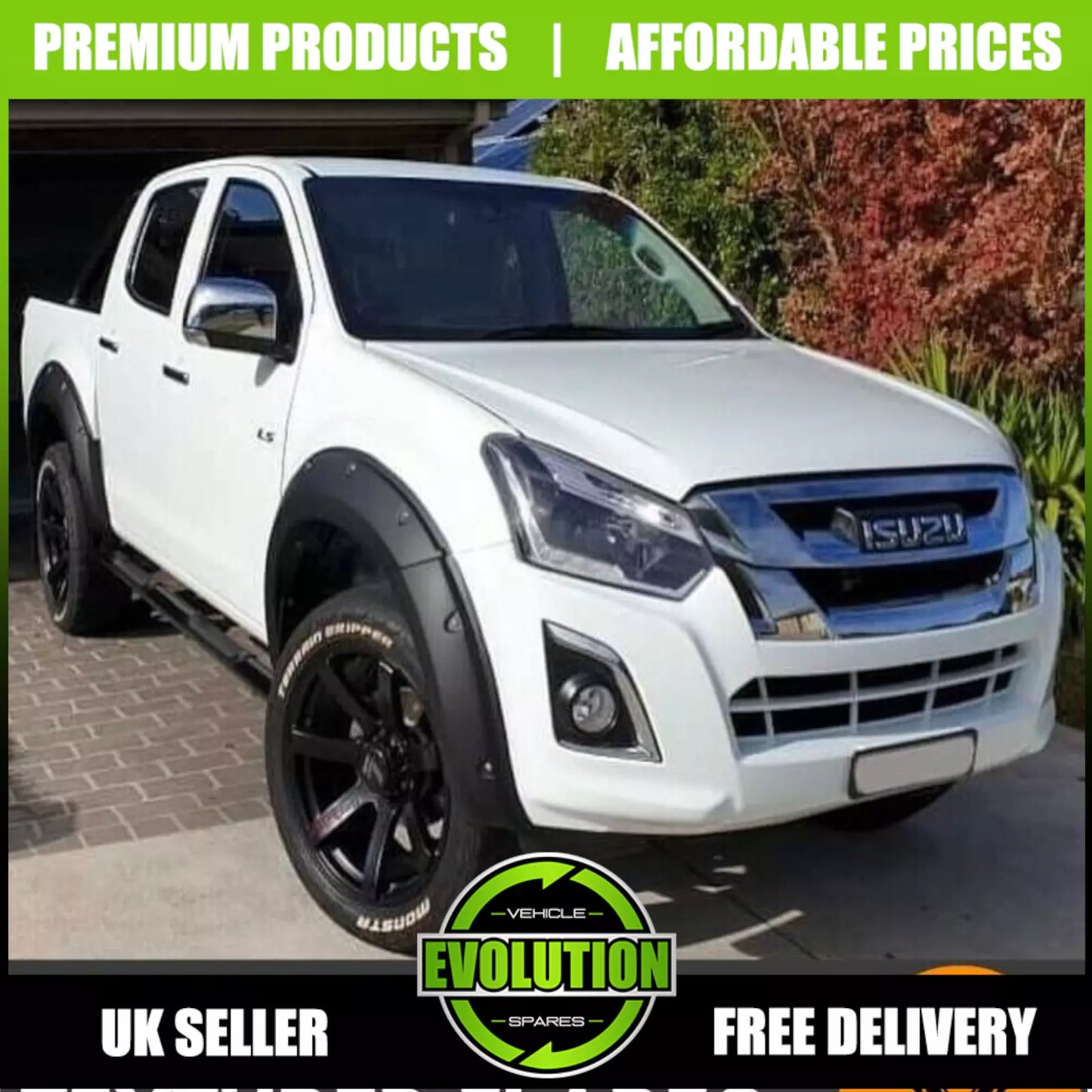 fits Isuzu D-Max 2016-2019 Wide Wheel Arch Kit Matt Black Bolt Look