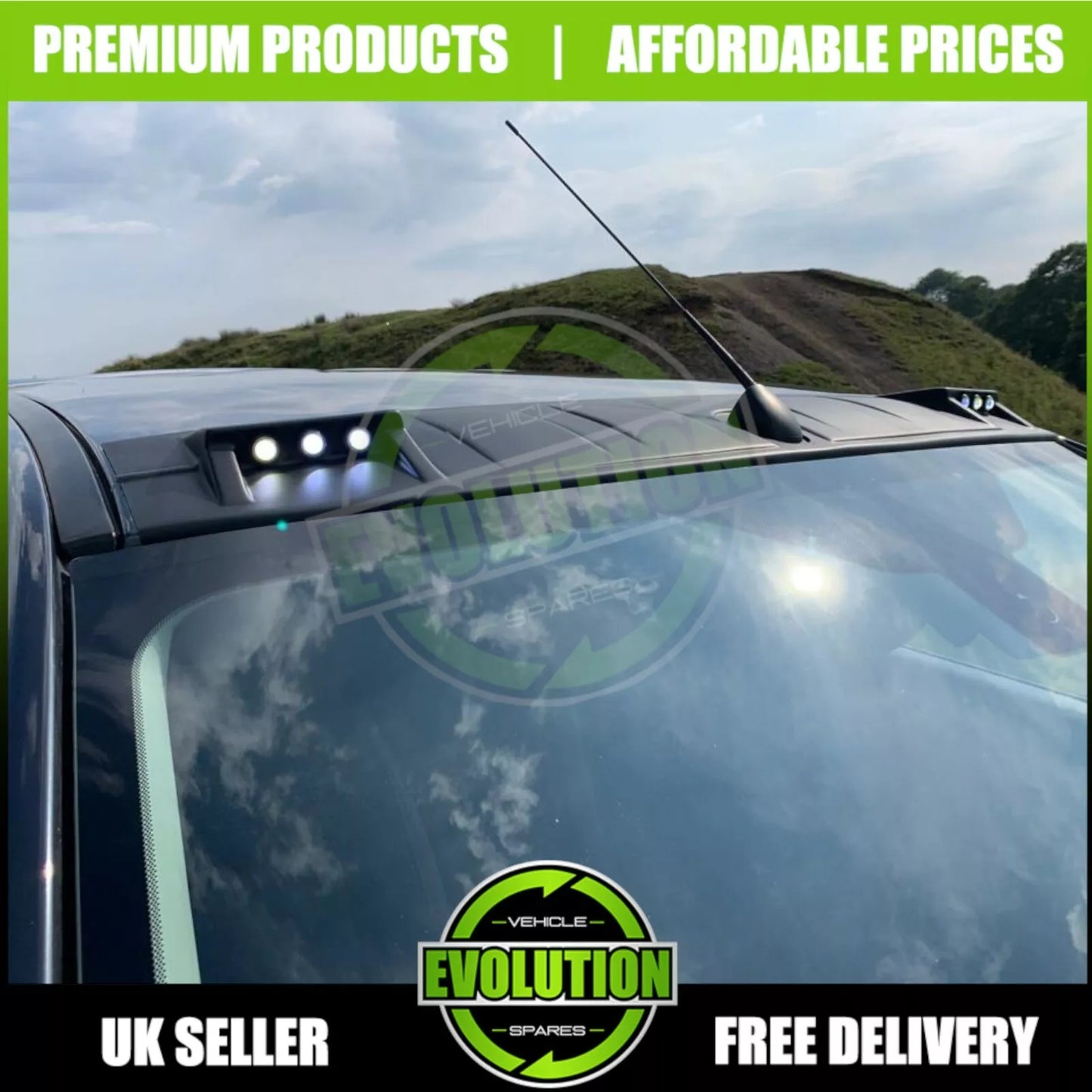 TO FIT FORD RANGER 2012 - 2018 FRONT ROOF SPOILER LED DRL LIGHTS BLACK
