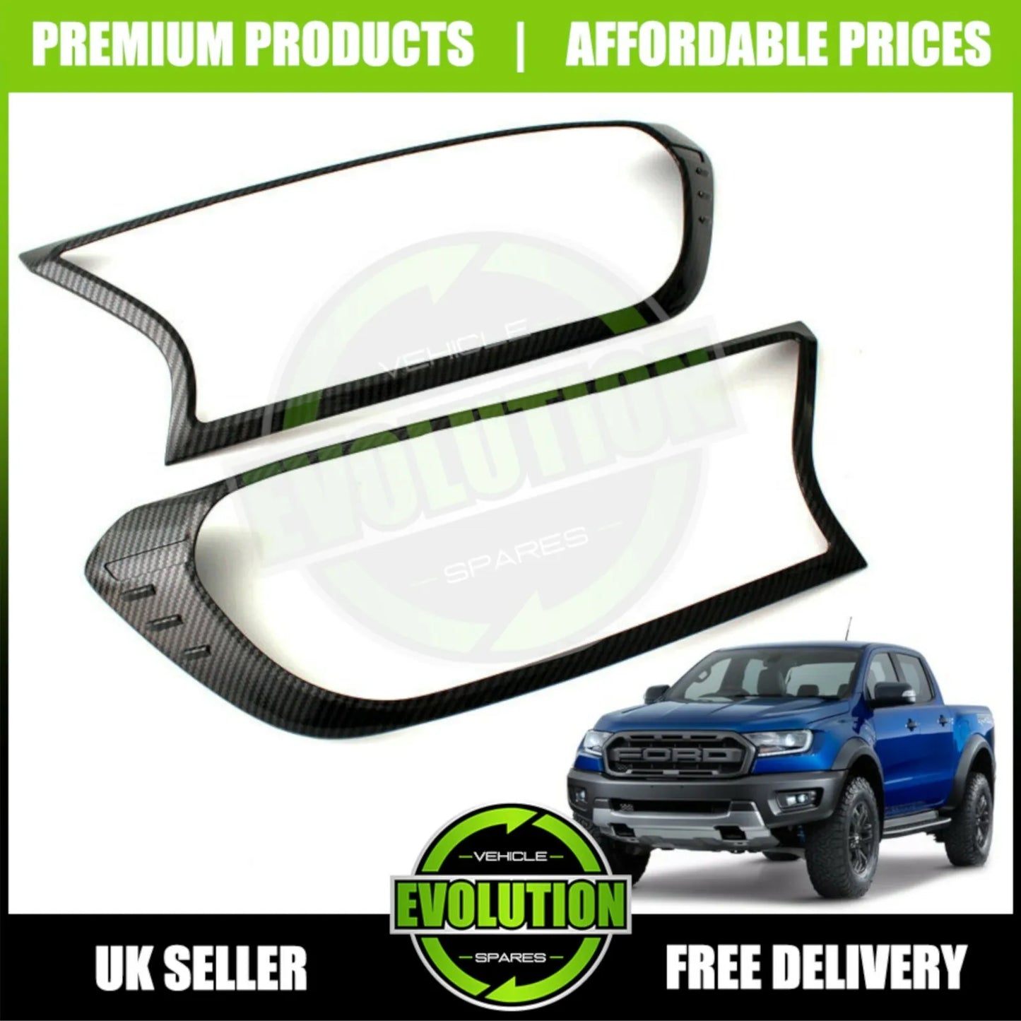 Front Headlight Cover Trims surround CARBON FIBRE TO FIT Ford Ranger 2015-2022