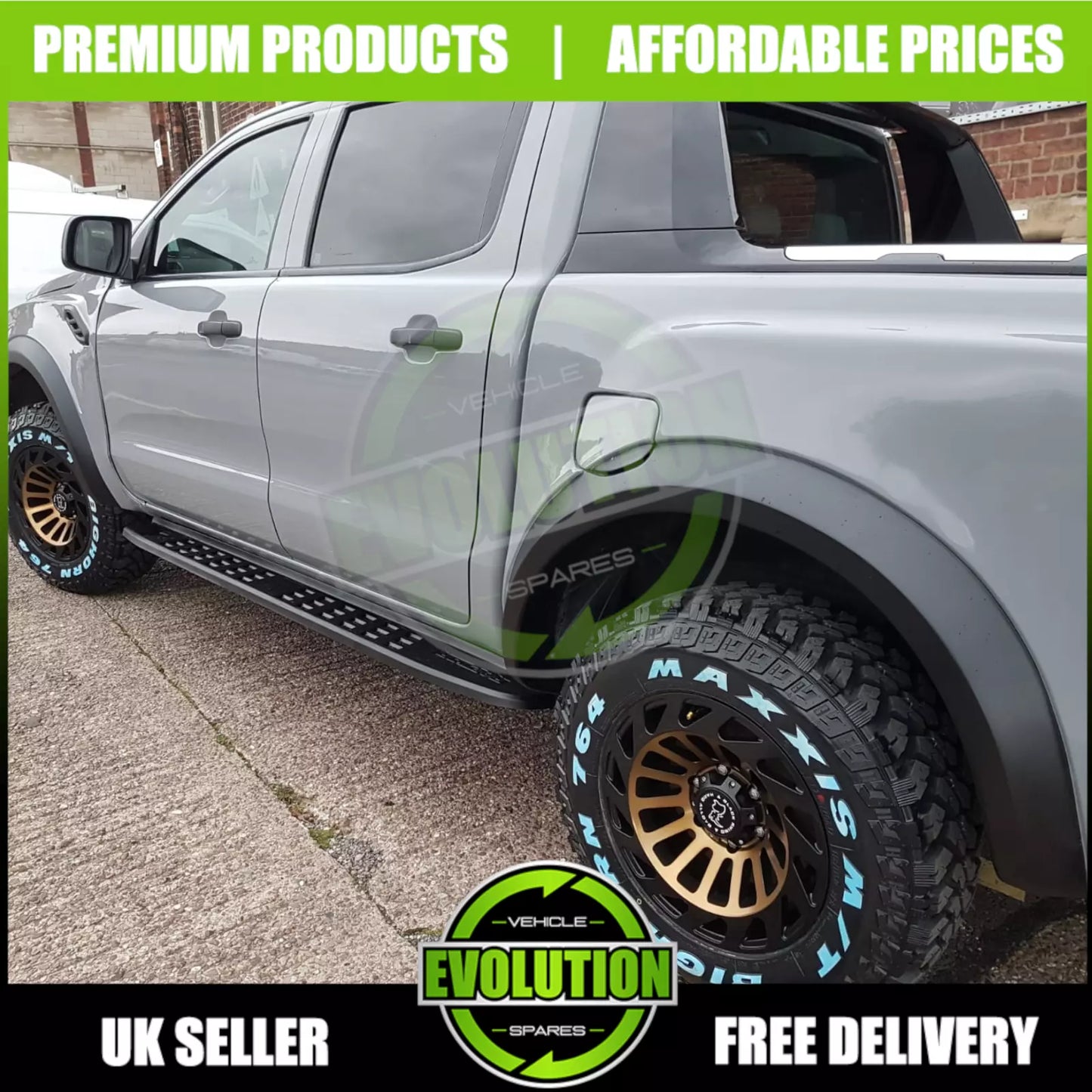 TO FIT Ford Ranger Wildtrack Raptor 2012-22 Black Side Steps Bars Running Boards