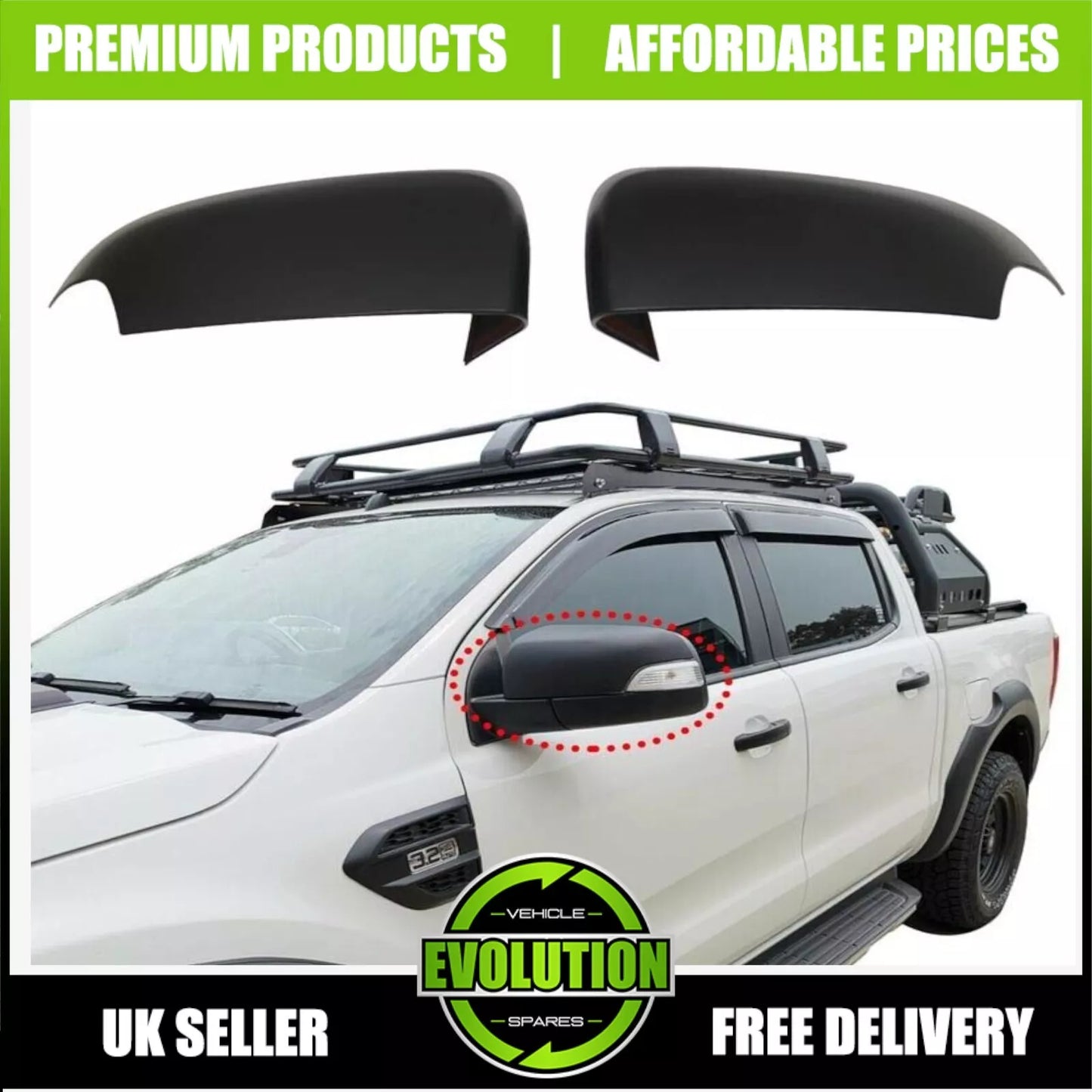 TO FIT Ford Ranger 2012+ T6 T7 T8 Matt Wing Mirror Covers Door Mirrors Cover