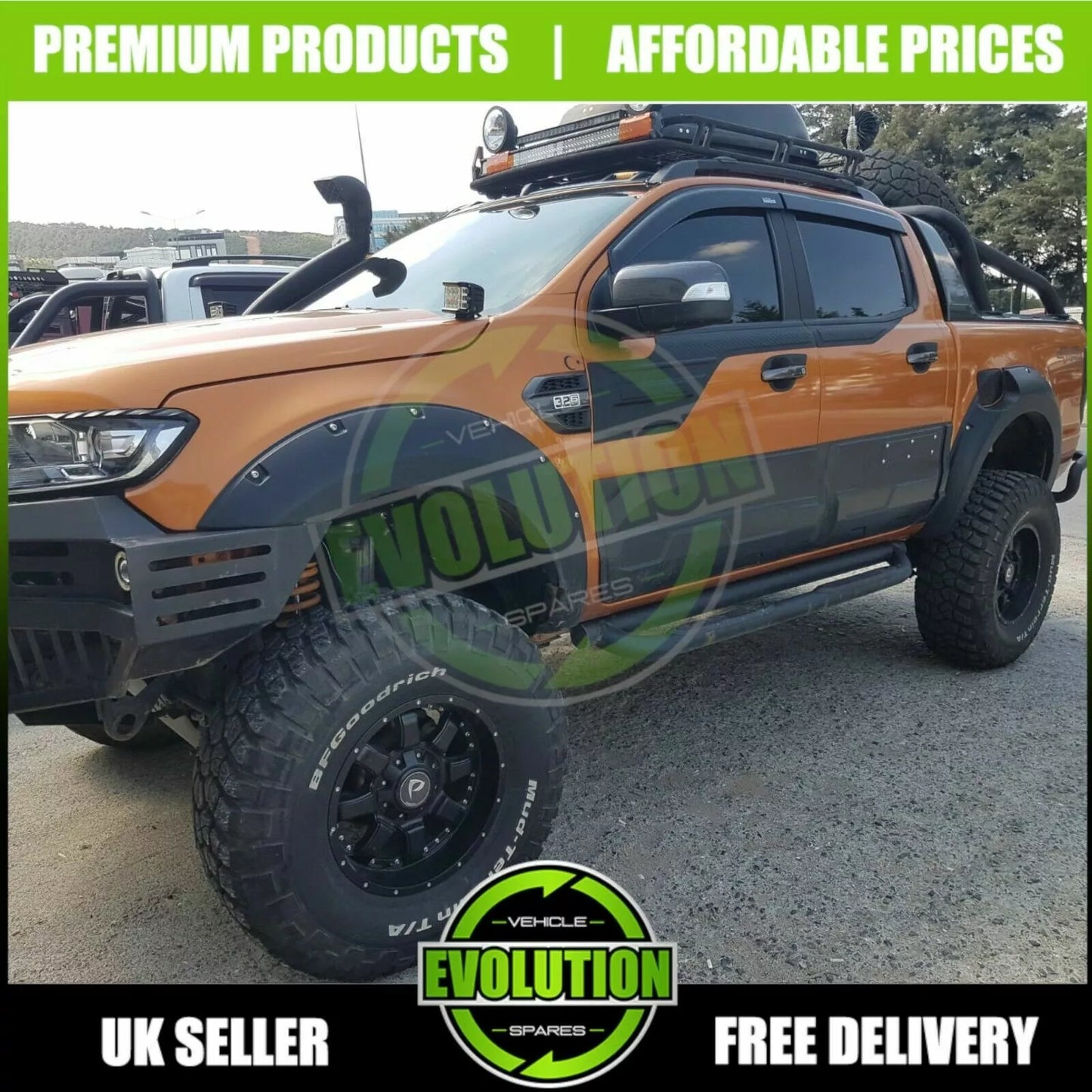 BLACK WIDE BODY WHEEL ARCH ARCHES & DOOR CLADDING TO FIT FORD RANGER T7 2015+