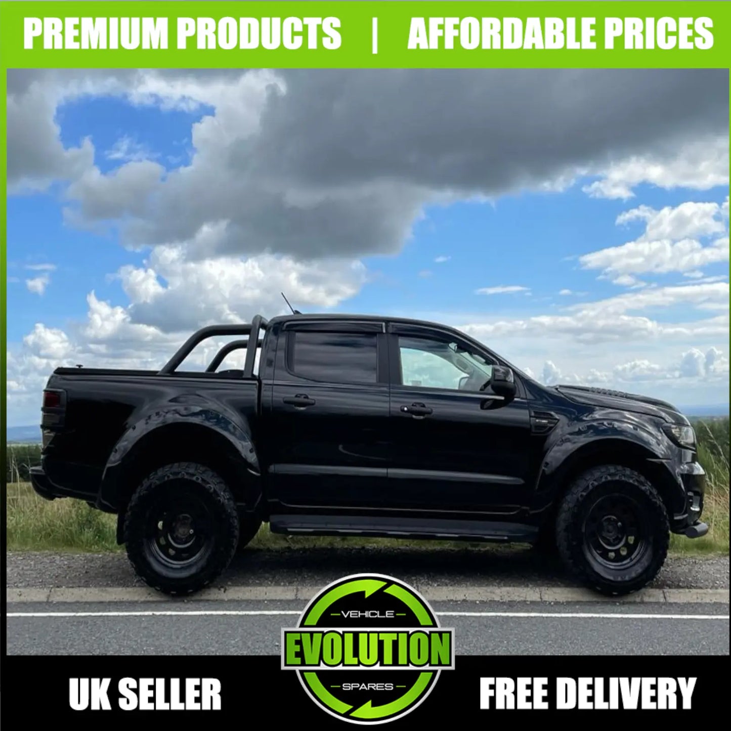 Wheel Arches Matte Black Bolt Look Wide Fits Ford Ranger T8 2019-22 PARK ASSIST