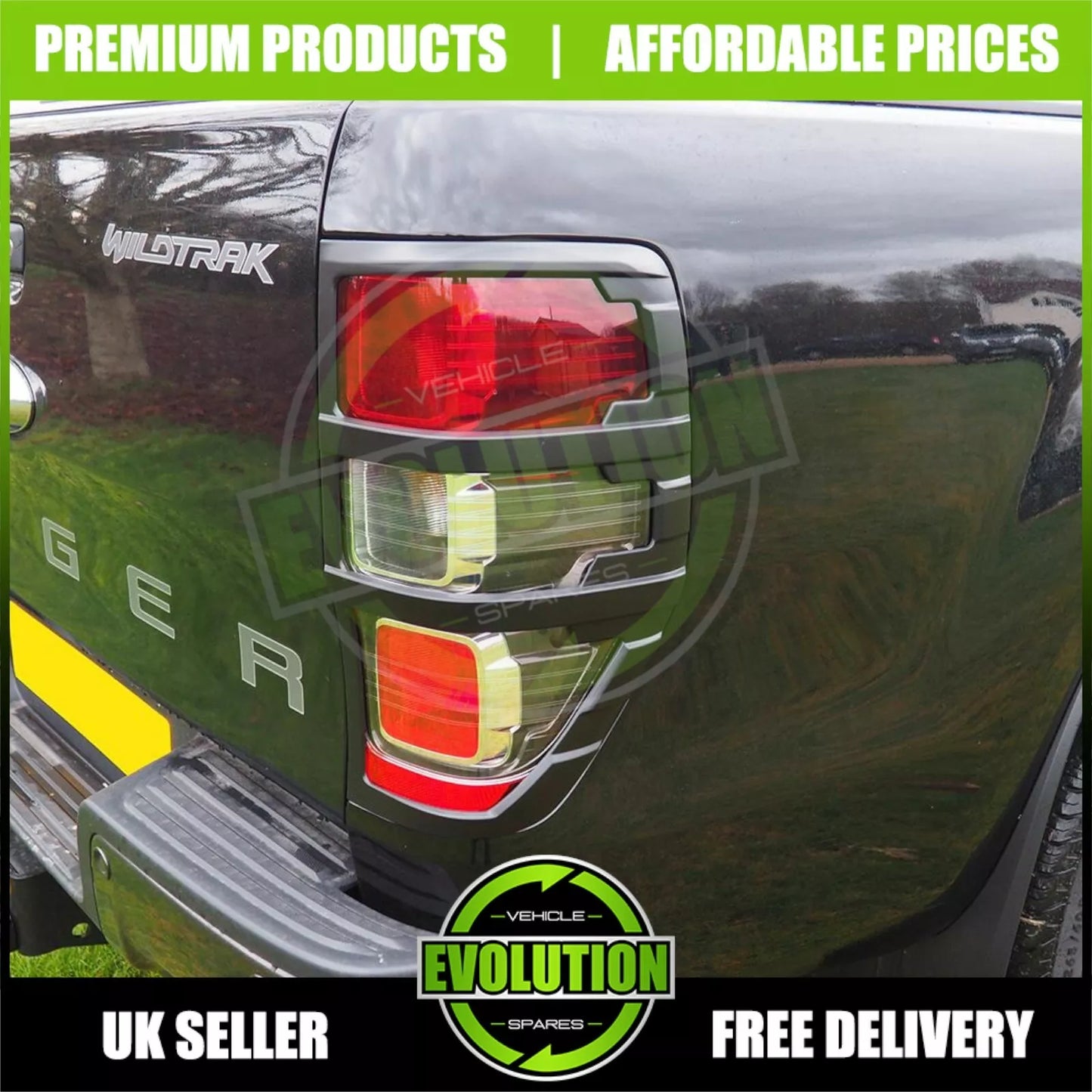 TO FIT Ford Ranger 15+ BLACK rear back light Cover Trims surround covers
