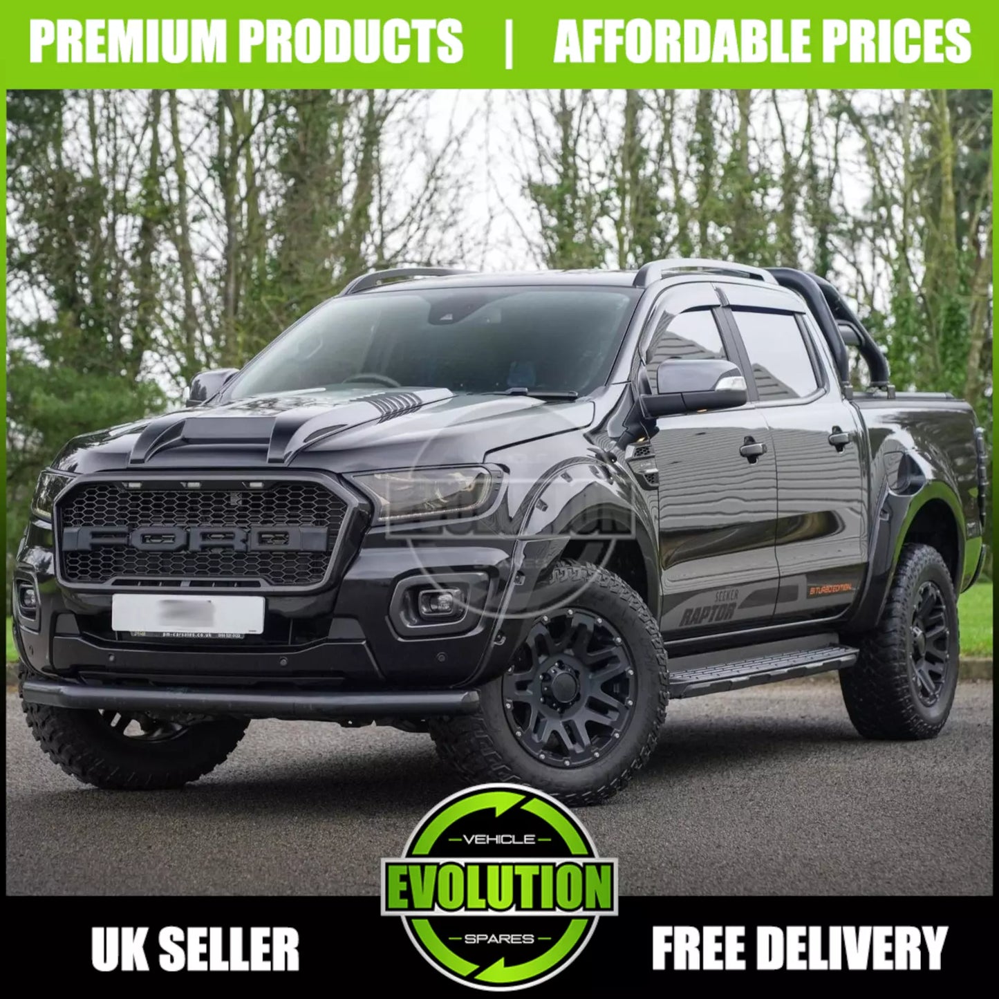 Raptor Style Bonnet Scoop Grill Vent Gloss Black To FIT FORD RANGER 16-22 T7 T8