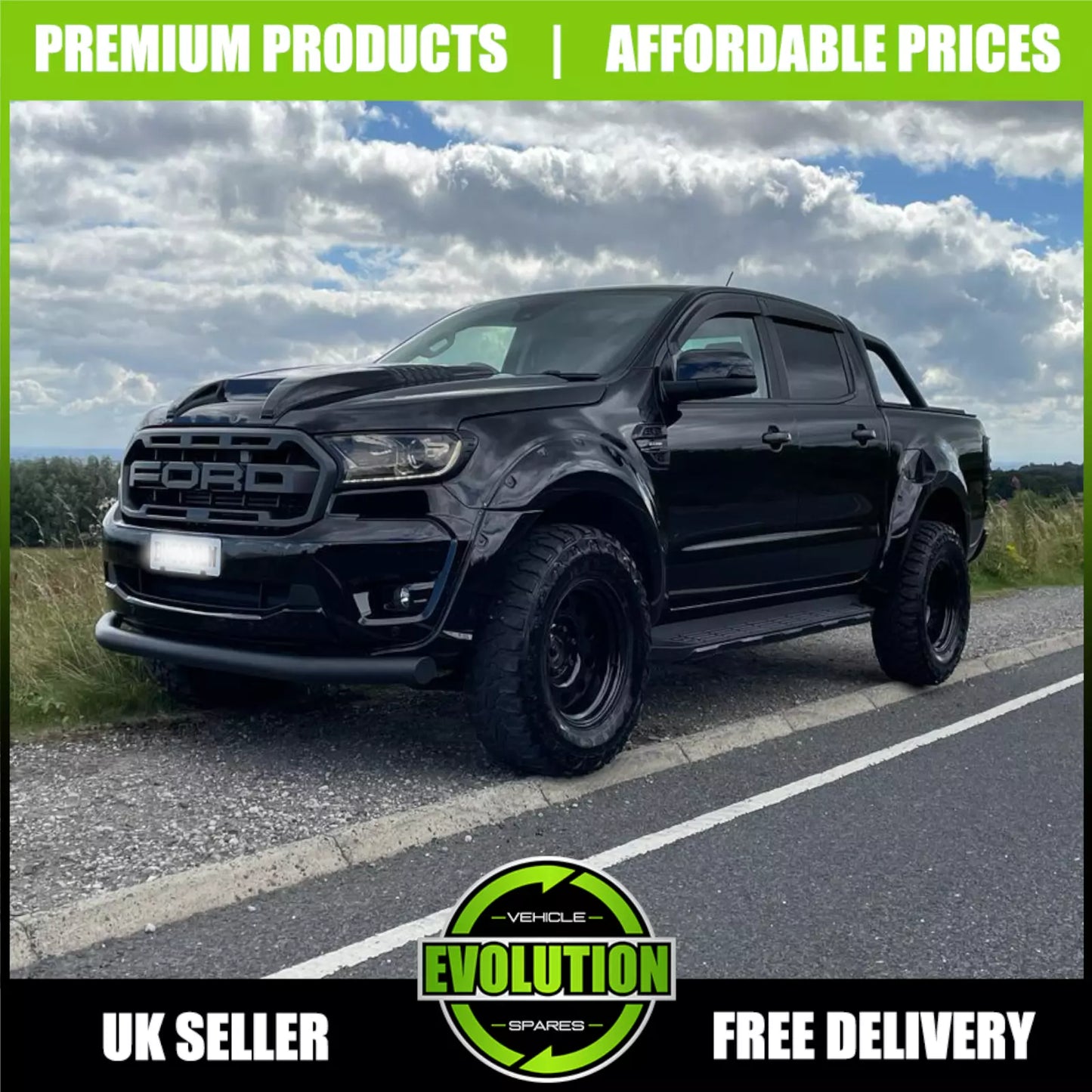 BONNET SCOOP GRILL VENT GUARD MATTE BALCK FITS FORD RANGER 2016-2022 T7 T8