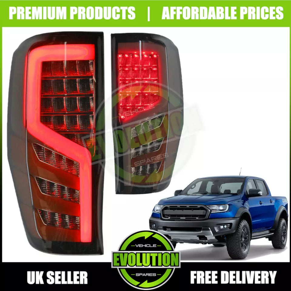 TO FIT FORD RANGER LED REAR LIGHTS SMOKED FINISH - 2012-2020 T6 T7 T8