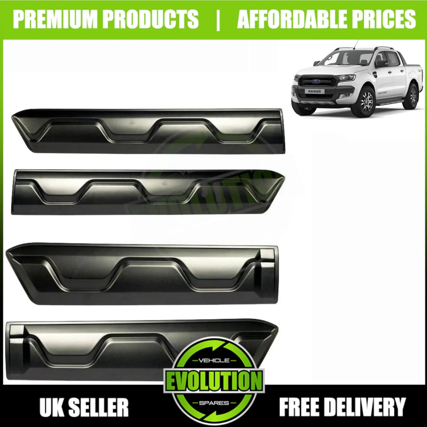 Side Door Body Cladding Trim To fit Ford Ranger 2012-2022 Double Cab Matte Black