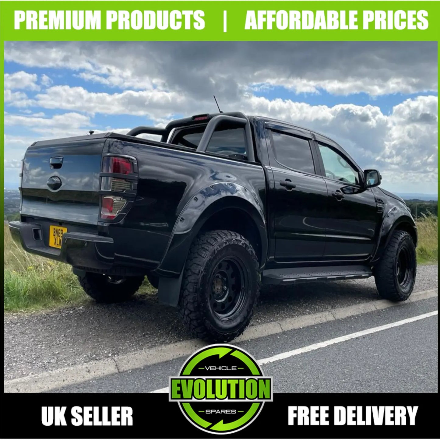 Wheel Arches Matte Black Bolt Look Wide Fits Ford Ranger T8 2019-22 PARK ASSIST