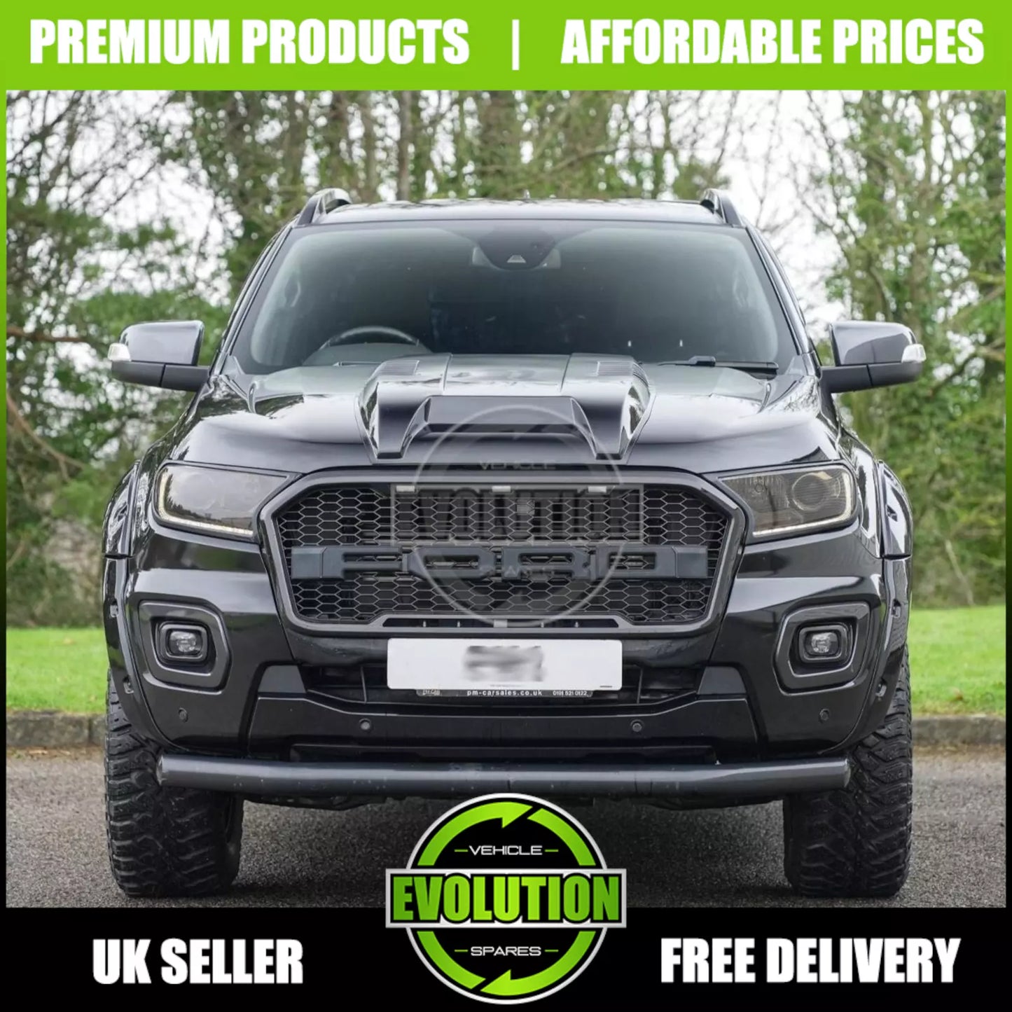 Raptor Style Bonnet Scoop Grill Vent Gloss Black To FIT FORD RANGER 16-22 T7 T8