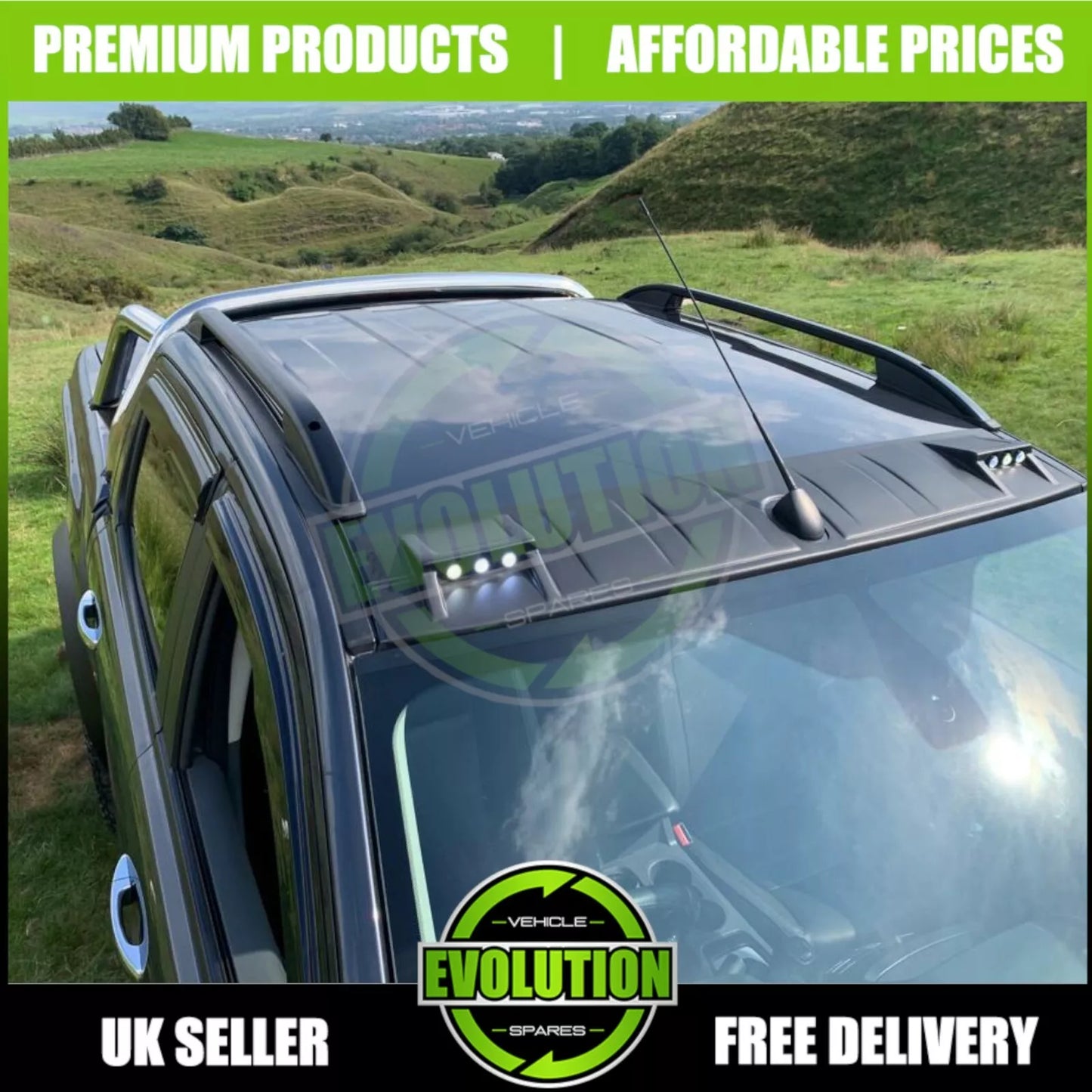 TO FIT FORD RANGER 2012 - 2018 FRONT ROOF SPOILER LED DRL LIGHTS BLACK
