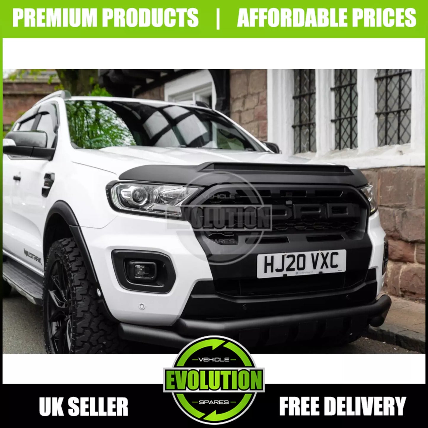 BONNET BUG GUARD WITH WIND DEFLECTORS TO FIT FORD RANGER 2015-2022 PROTECTOR