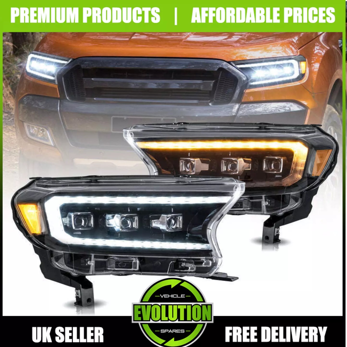 EVS LED Projector Headlights DRL Replacement To fit 2015-2021 Ford Ranger T7 T8