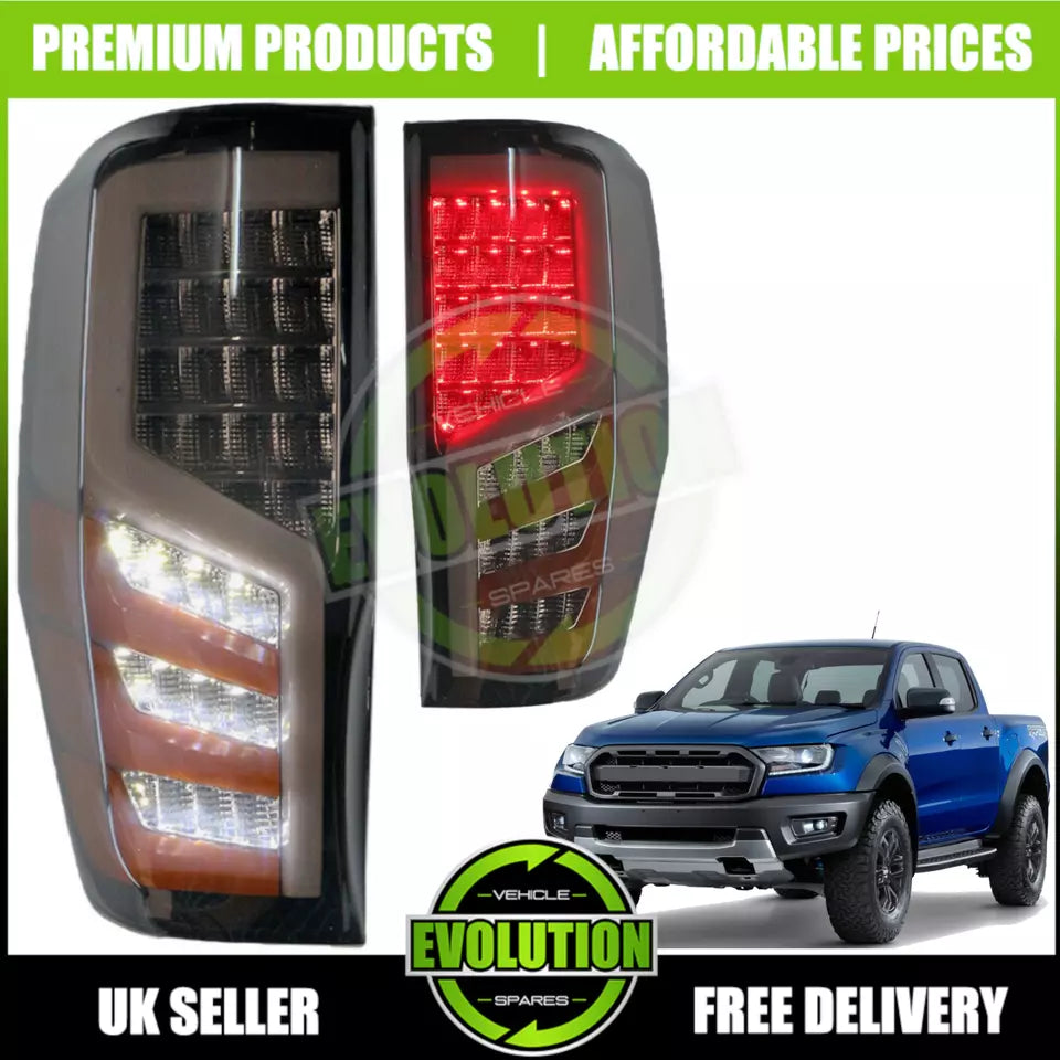 TO FIT FORD RANGER LED REAR LIGHTS SMOKED FINISH - 2012-2020 T6 T7 T8