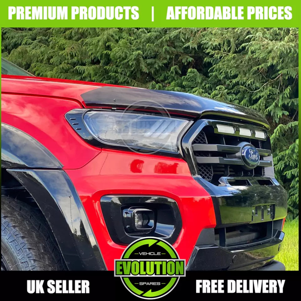 FRONT HEAD LIGHT GUARDS COVERS FOR FORD RANGER 2016-2022 IN GLOSS BLACK - PAIR