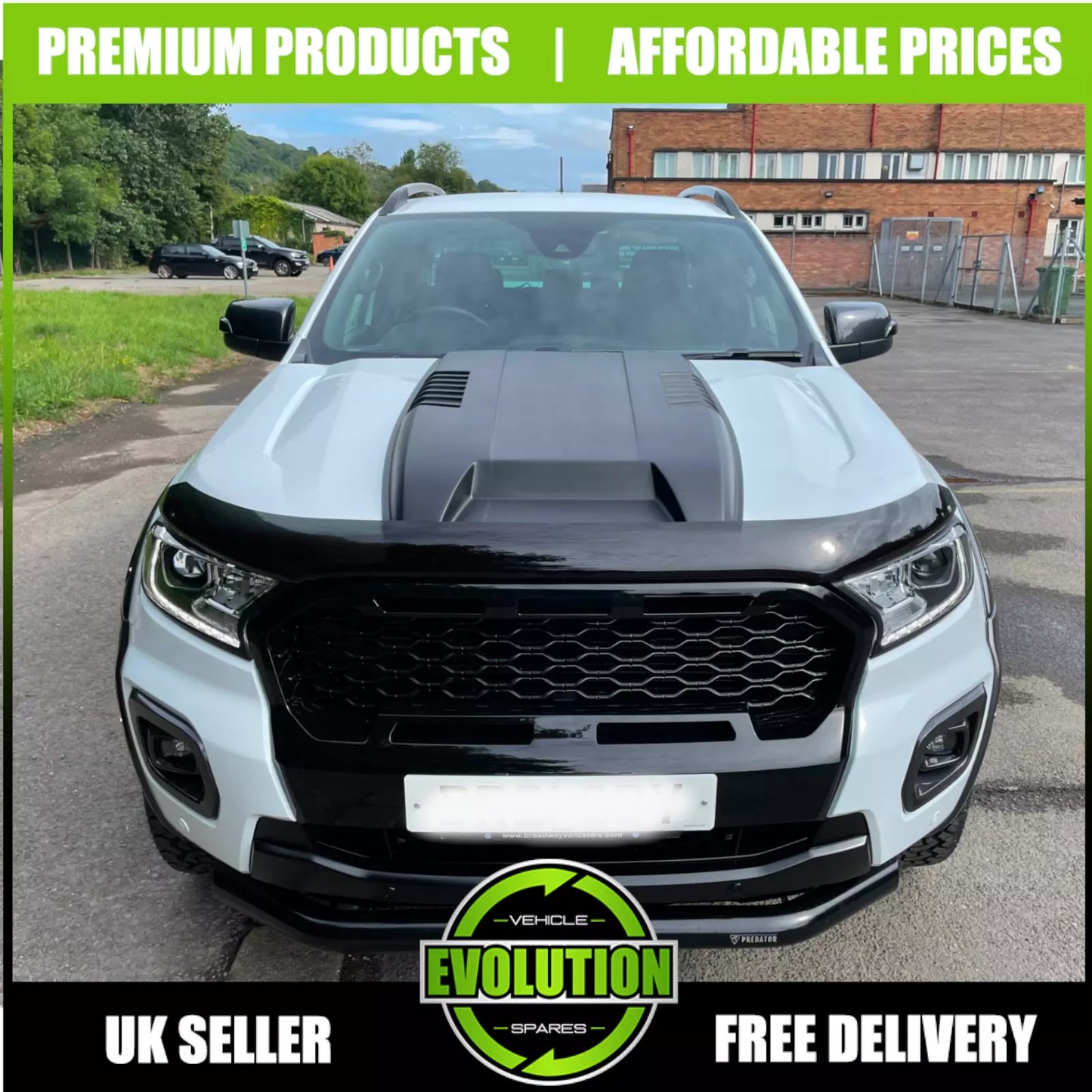BONNET SCOOP GRILL VENT GUARD MATTE BALCK FITS FORD RANGER 2016-2022 T7 T8