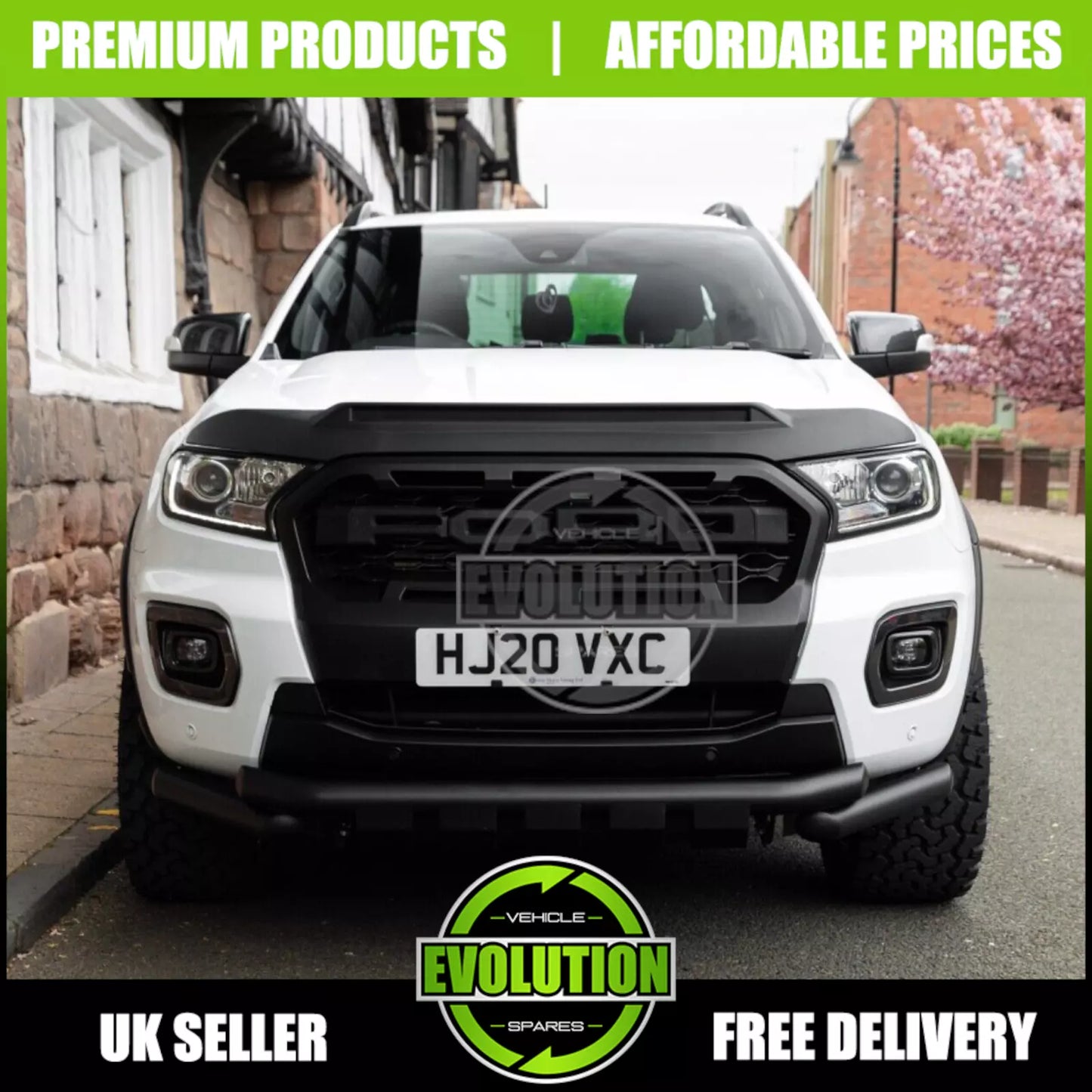 BONNET BUG GUARD WITH WIND DEFLECTORS TO FIT FORD RANGER 2015-2022 PROTECTOR