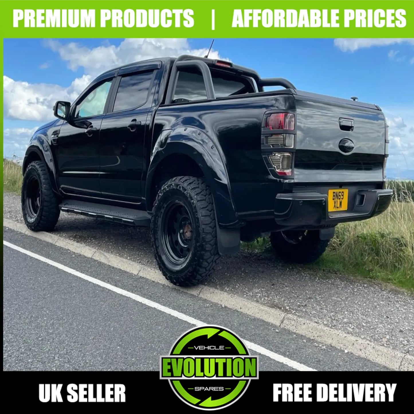 Wheel Arches Matte Black Bolt Look Wide Fits Ford Ranger T8 2019-22 PARK ASSIST