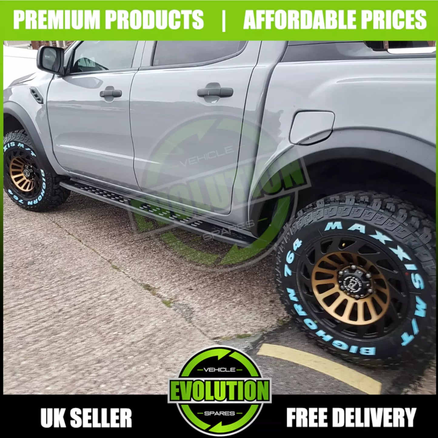TO FIT Ford Ranger Wildtrack Raptor 2012-22 Black Side Steps Bars Running Boards