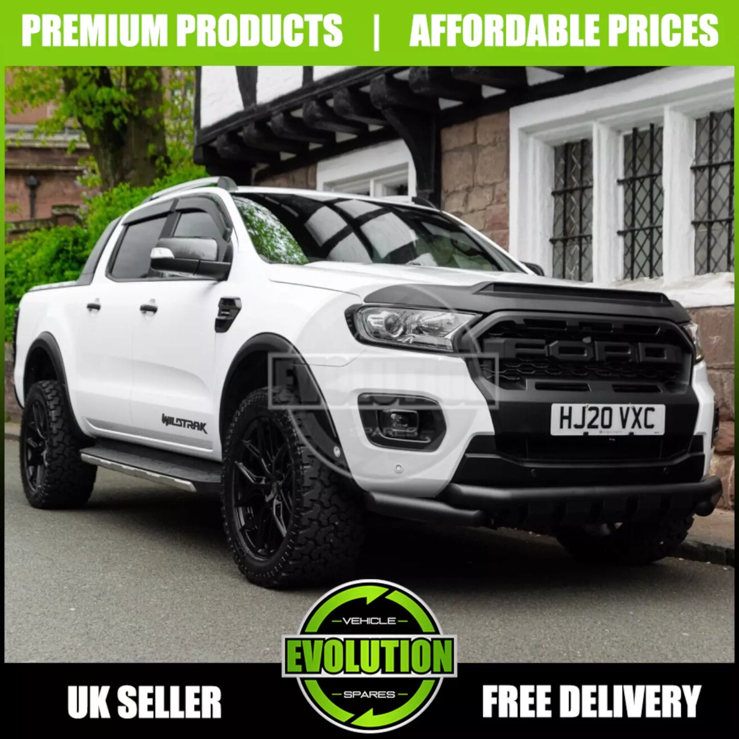 BONNET BUG GUARD WITH WIND DEFLECTORS TO FIT FORD RANGER 2015-2022 PROTECTOR