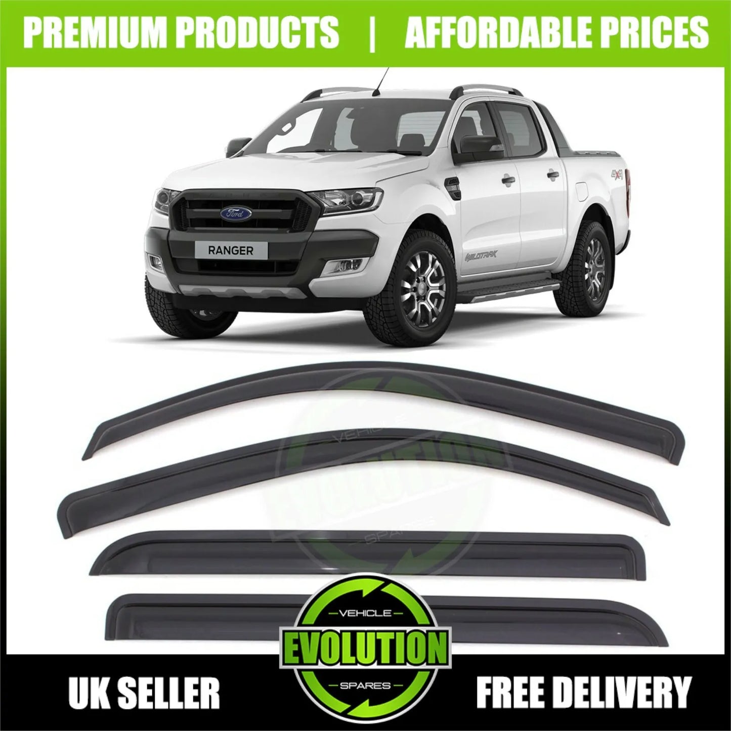 TO FIT FORD RANGER WILDTRACK T6 T7 T8 WIND RAIN DEFLECTORS VISORS EXTERNAL FIT