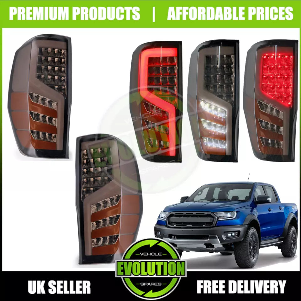 TO FIT FORD RANGER LED REAR LIGHTS SMOKED FINISH - 2012-2020 T6 T7 T8