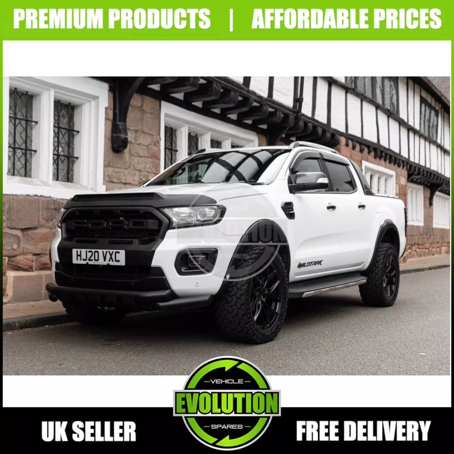 BONNET BUG GUARD WITH WIND DEFLECTORS TO FIT FORD RANGER 2015-2022 PROTECTOR