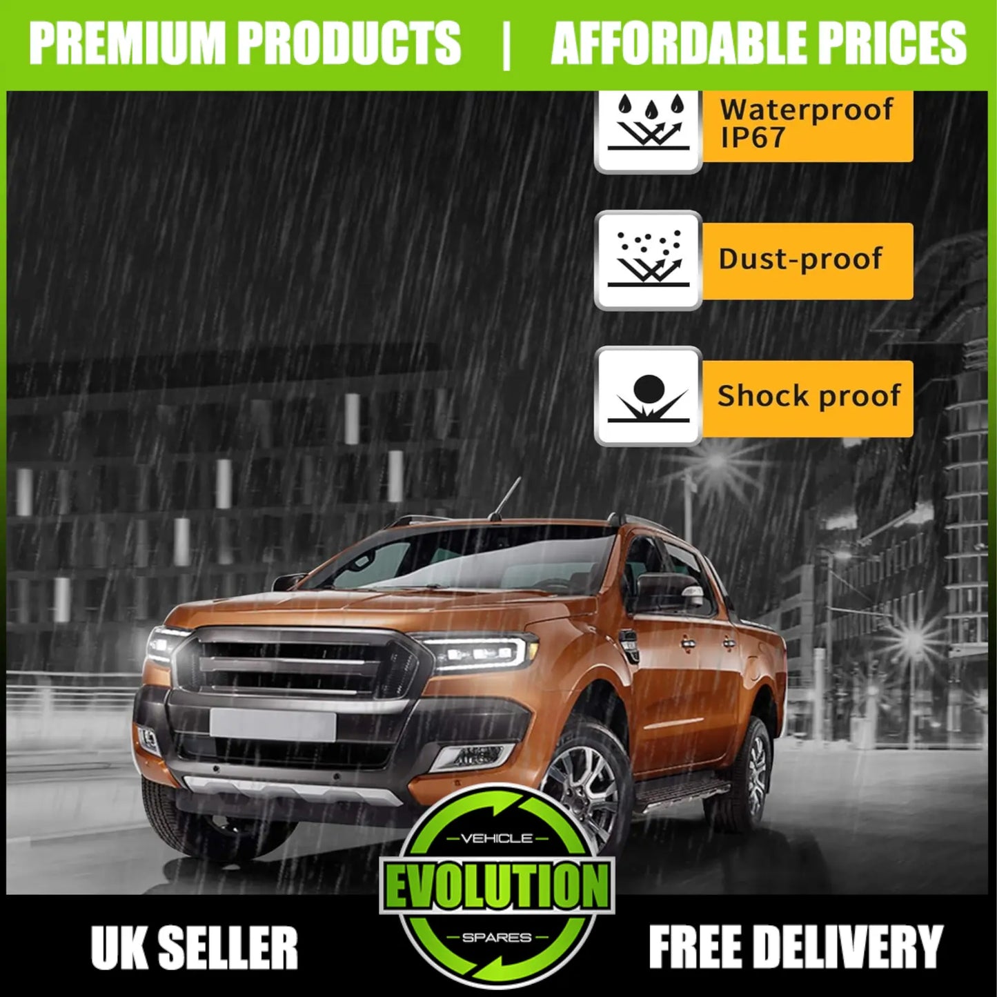 EVS LED Projector Headlights DRL Replacement To fit 2015-2021 Ford Ranger T7 T8
