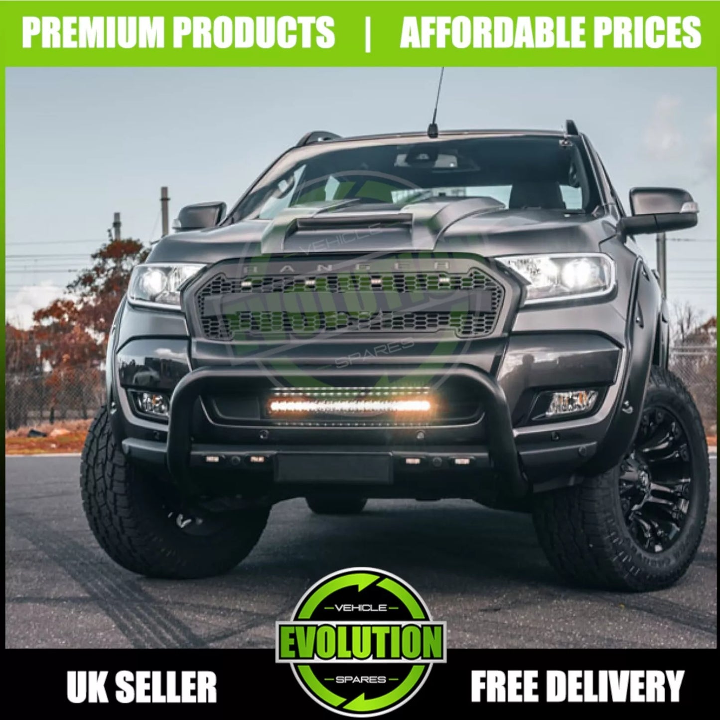 MATTE BLACK FRONT GRILLE BUMPER GRILL UPGRADE LED FOR FORD RANGER T7 2015-2017