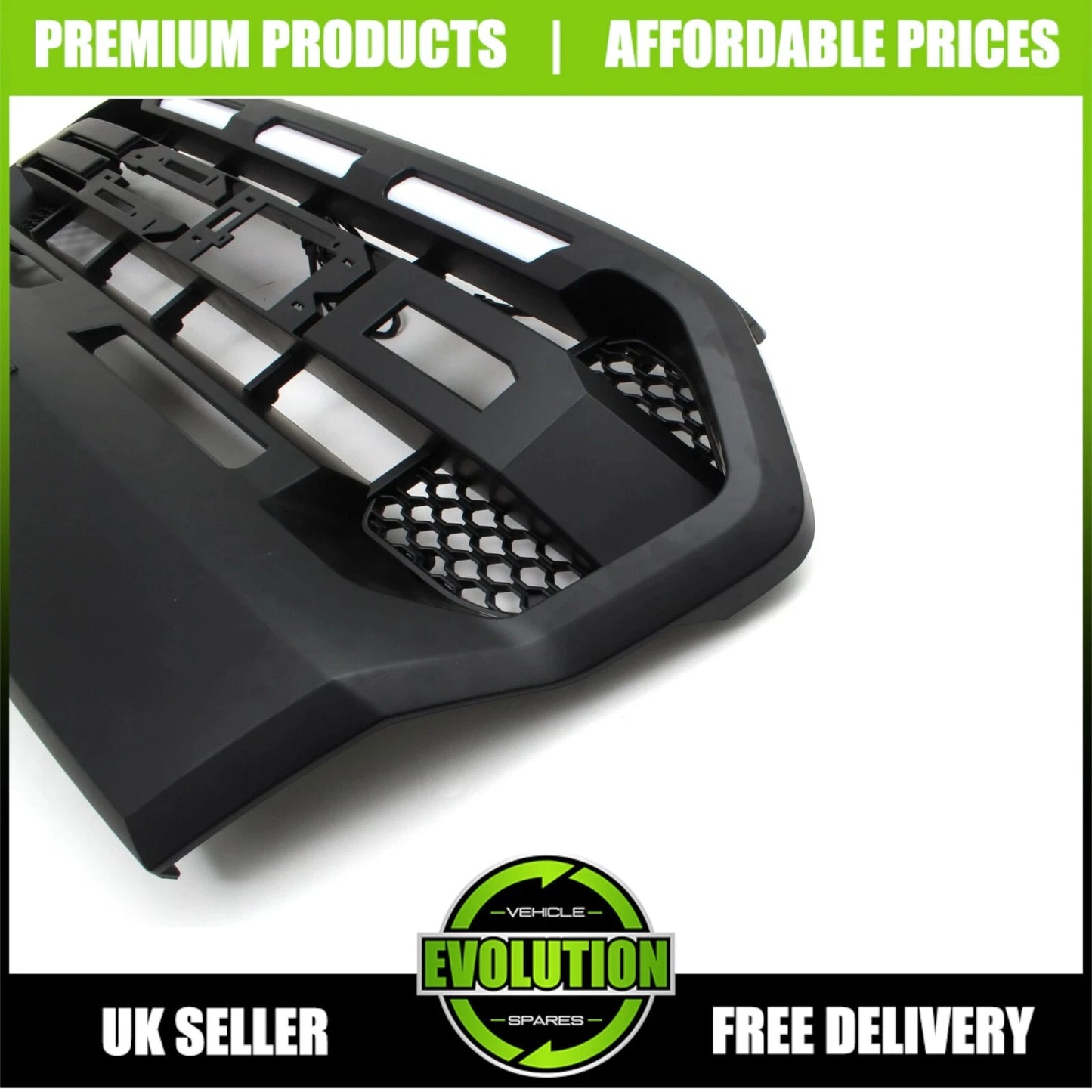 MATTE BLACK FRONT GRILLE GRILL LED LIGHTS FIT FORD RANGER WILDTRACK T8 2018-2022