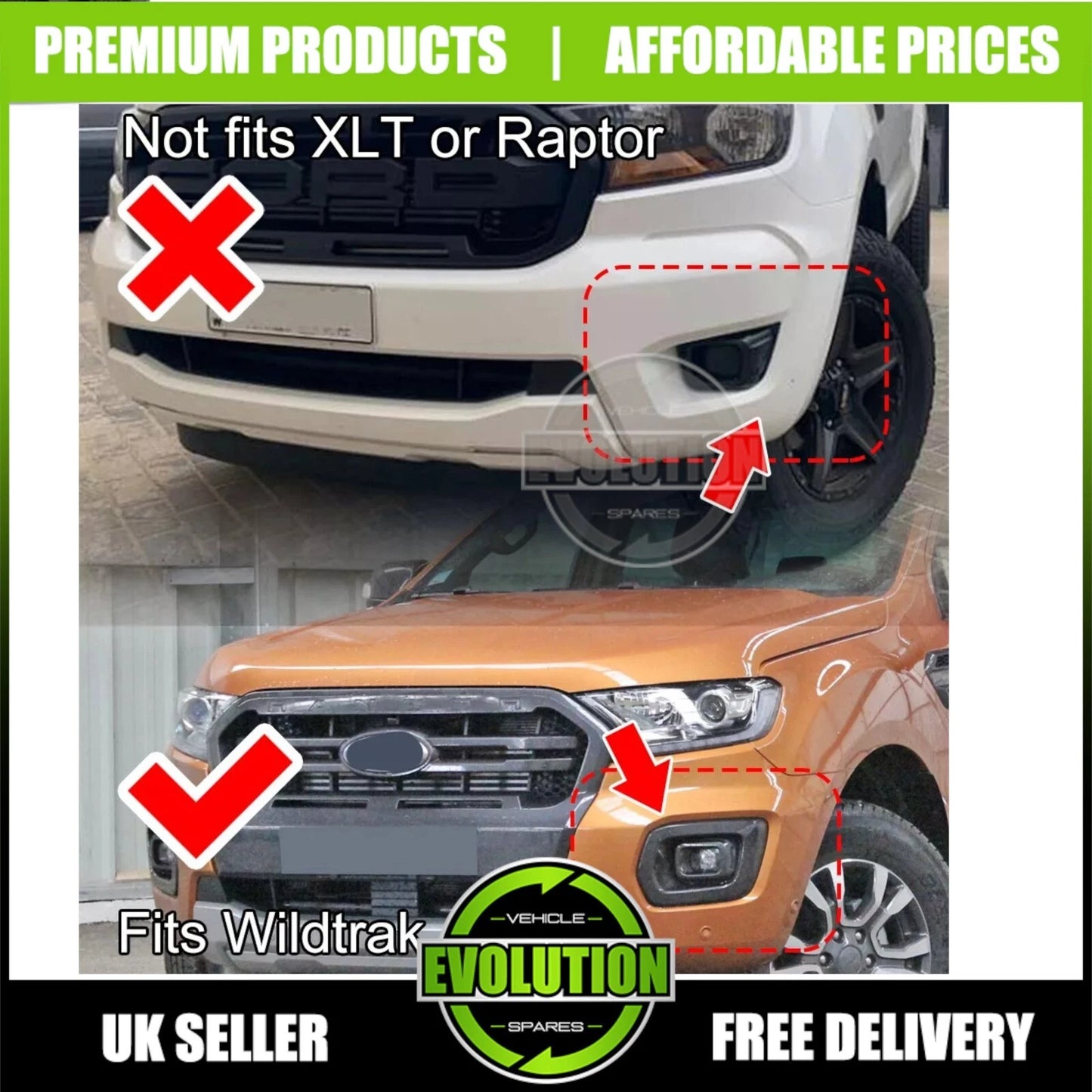 DRL Fog Light Surrounds Gloss LED Covers Fits Ford Ranger Wildtrack 2018-2022 T8