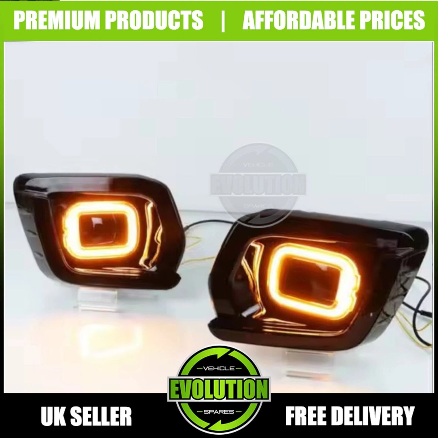 DRL Fog Light Surrounds Gloss LED Covers Fits Ford Ranger Wildtrack 2018-2022 T8