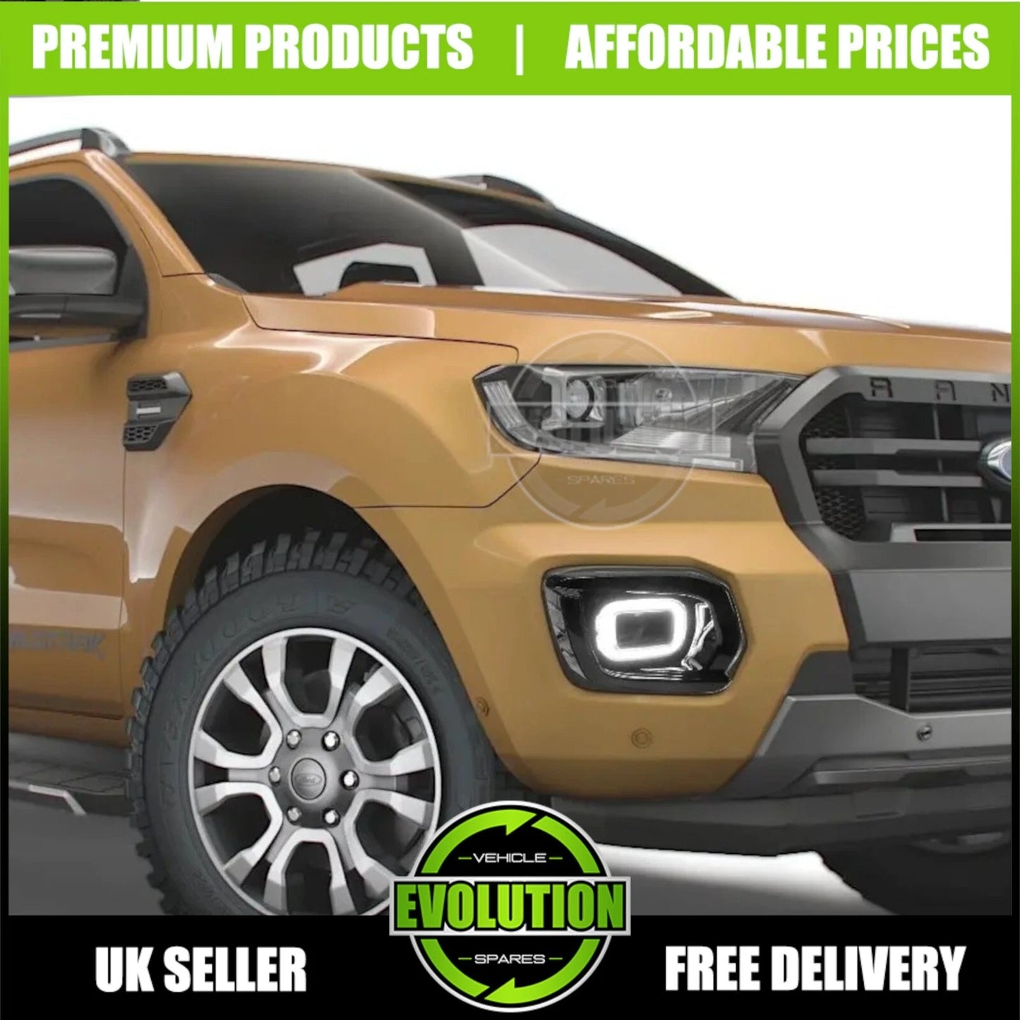DRL Fog Light Surrounds Gloss LED Covers Fits Ford Ranger Wildtrack 2018-2022 T8