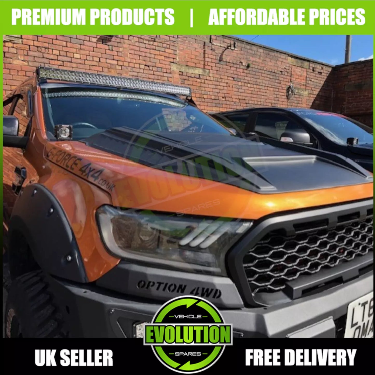 BONNET SCOOP GRILL VENT LARGE MATTE BLACK TO FIT FORD RANGER 2016-2022 T7 T8