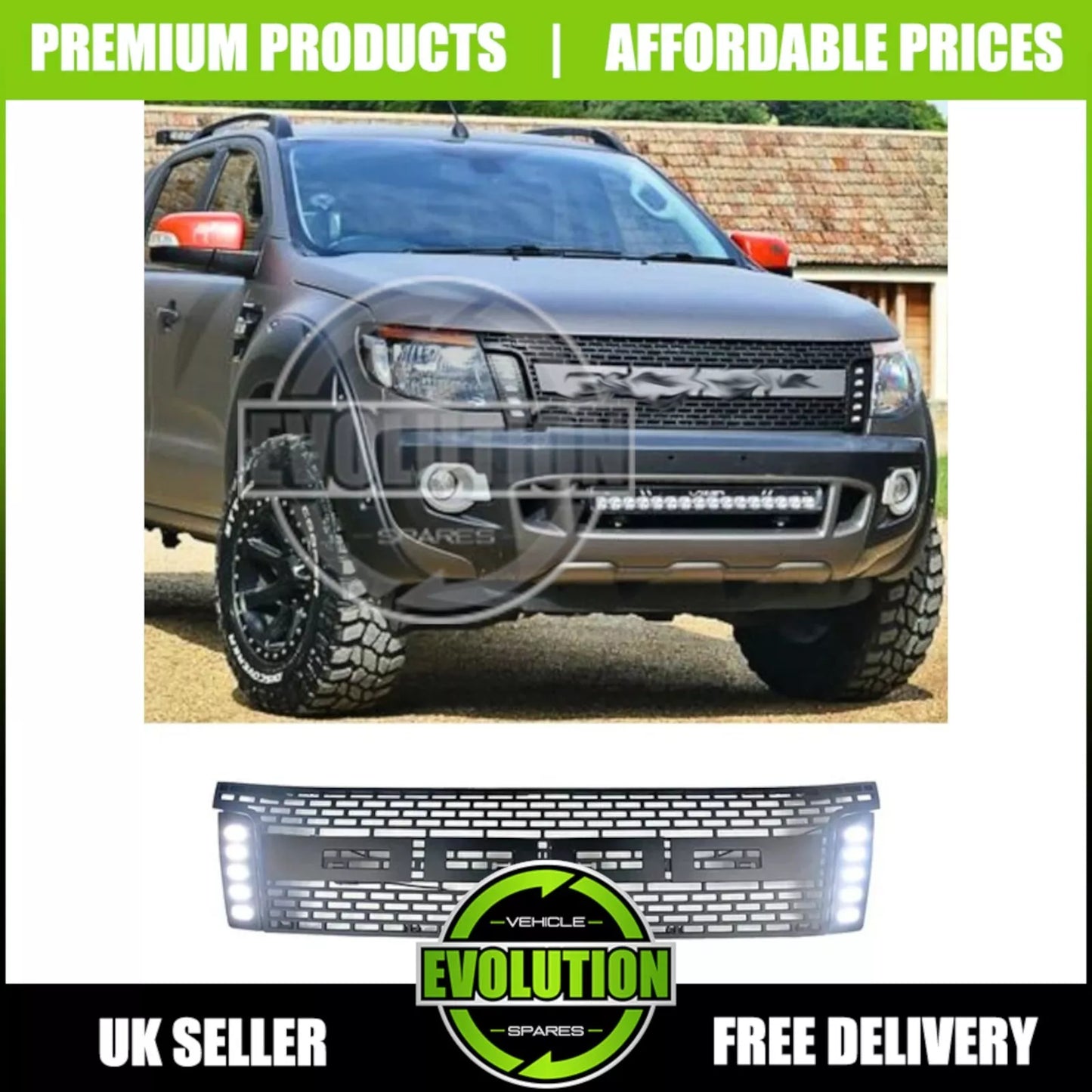 MATTE BLACK FRONT BUMPER LED LIGHT GRILLE GRILL FOR FORD RANGER T6 2012-2015