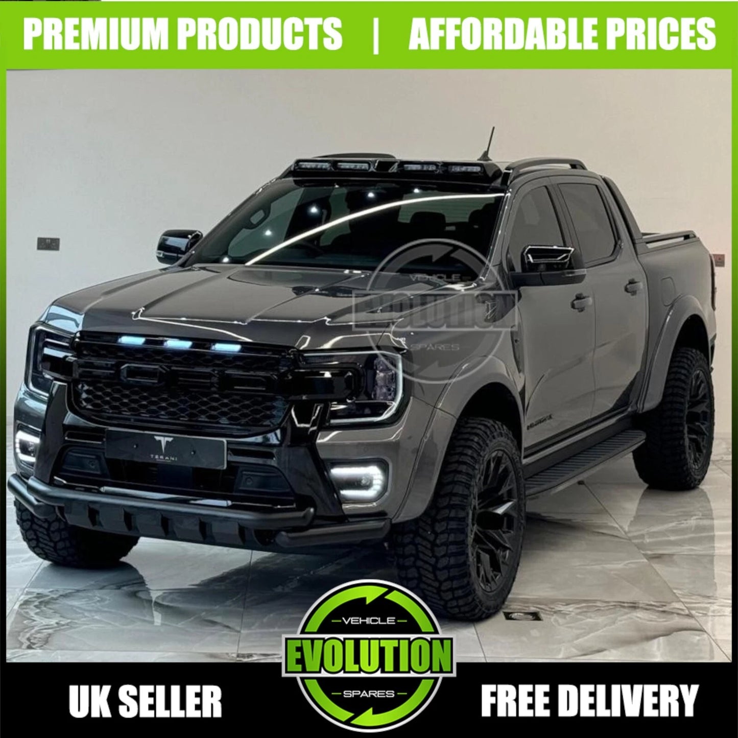 GLOSS BLACK LED HONEYCOMB FRONT GRILLE GRILL FOR FORD RANGER T9 2023-2025