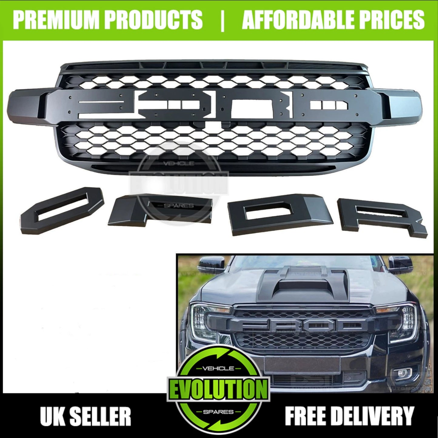 MATTE BLACK HONEYCOMB LOOK FRONT GRILLE GRILL FOR FORD RANGER T9 WILDTRAK 2023+