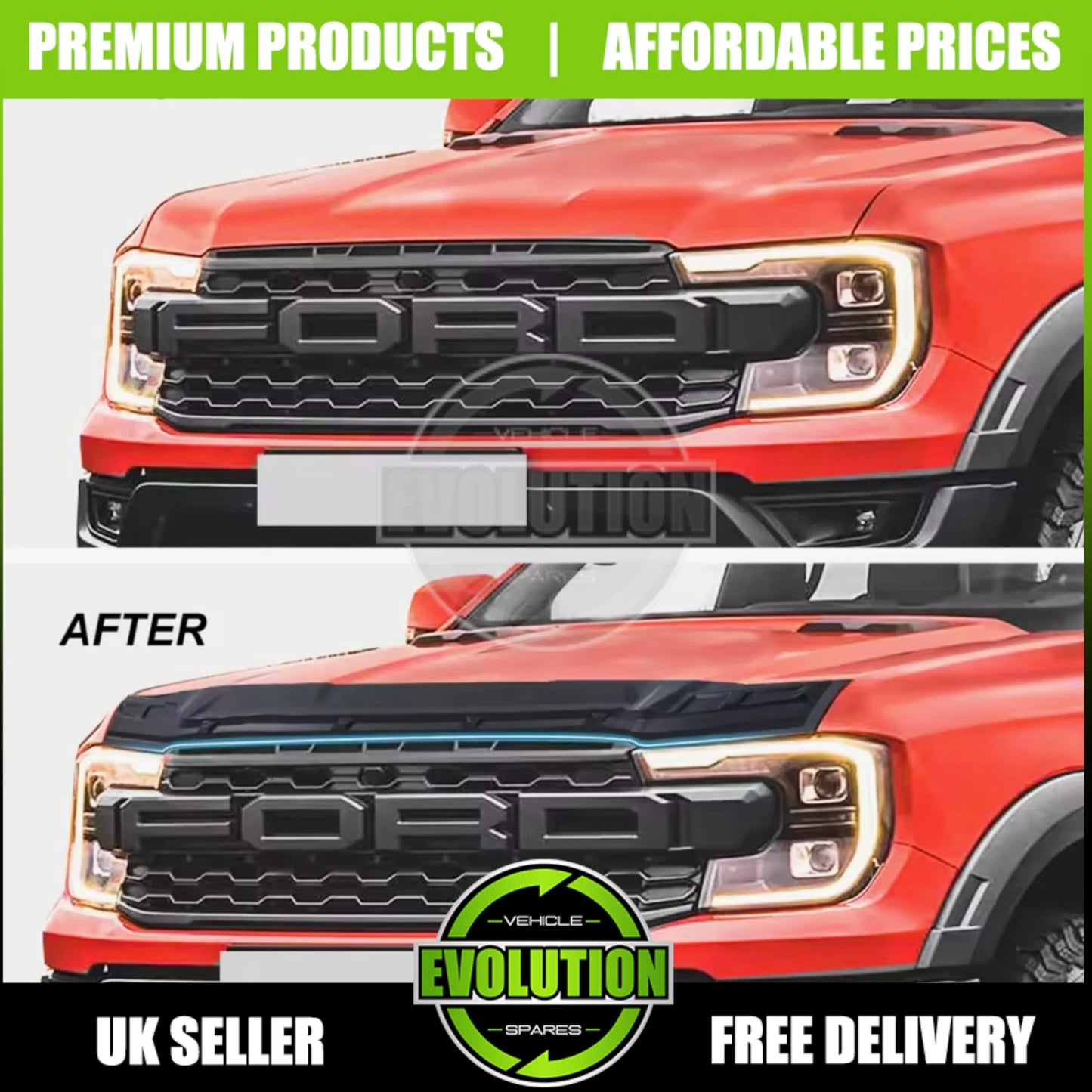 BONNET GUARD BUG DEFLECTOR LARGE PROTECTOR FITS FORD RANGER T9 2023---