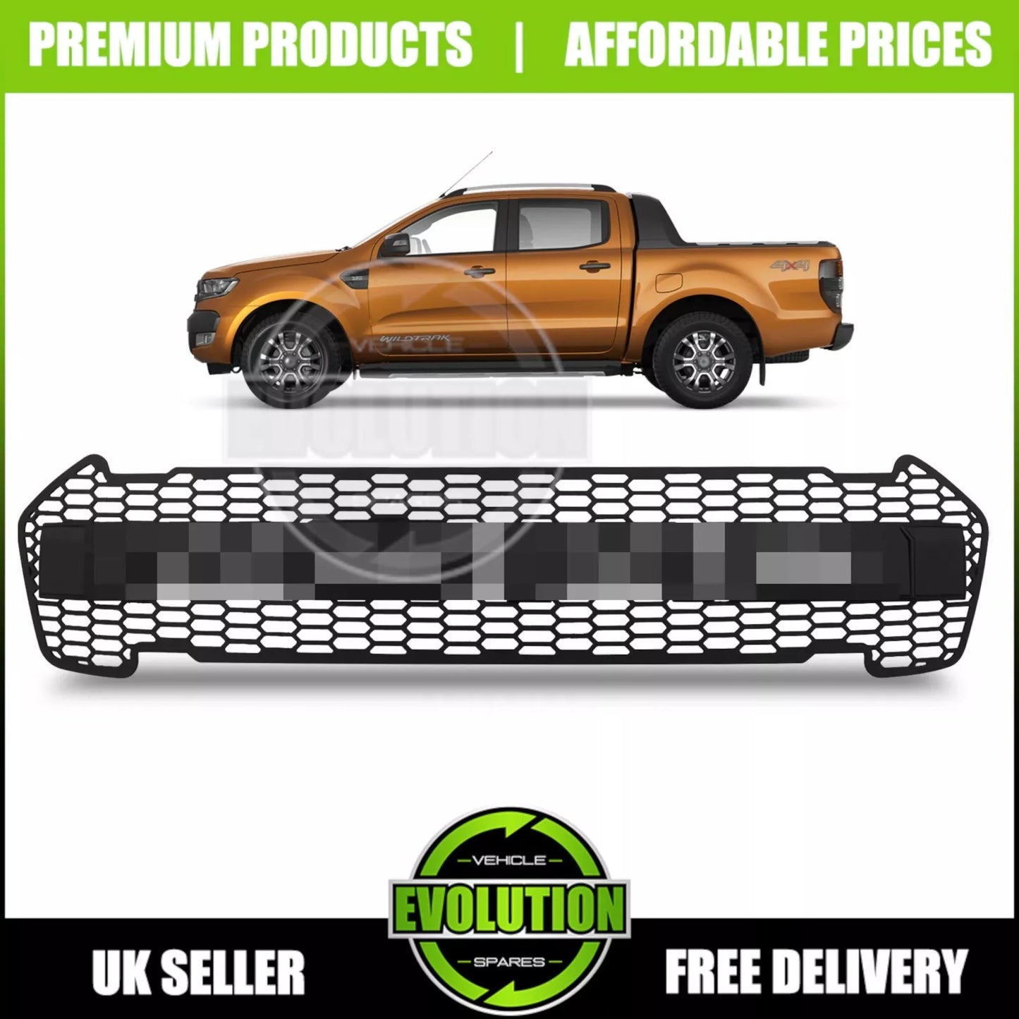 MATTE BLACK FRONT GRILLE GRILL HONEYCOMB UPGRADE FOR FORD RANGER T8 2018-2022