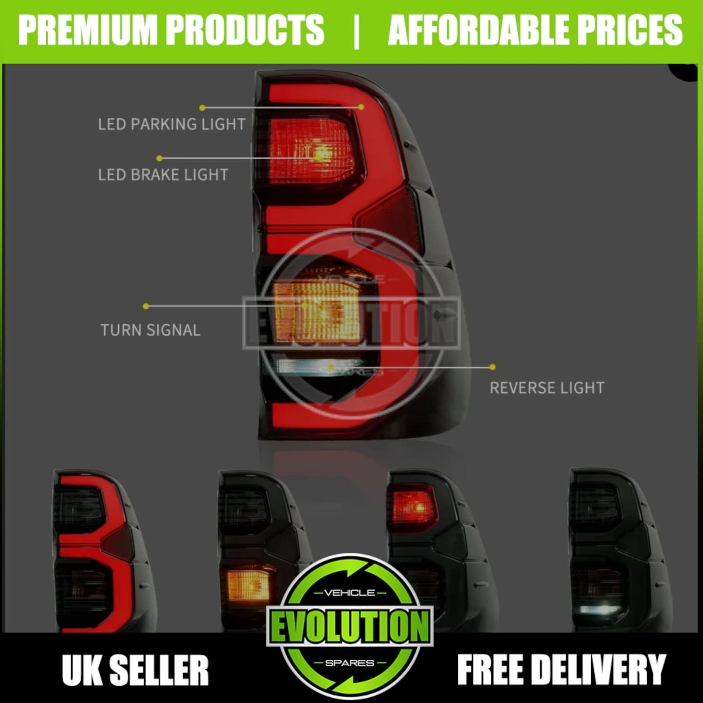 GR STYLE LED TAIL LIGHT SMOKED REAR LIGHTS UPGRADE FOR TOYOTA HILUX 2016-2024