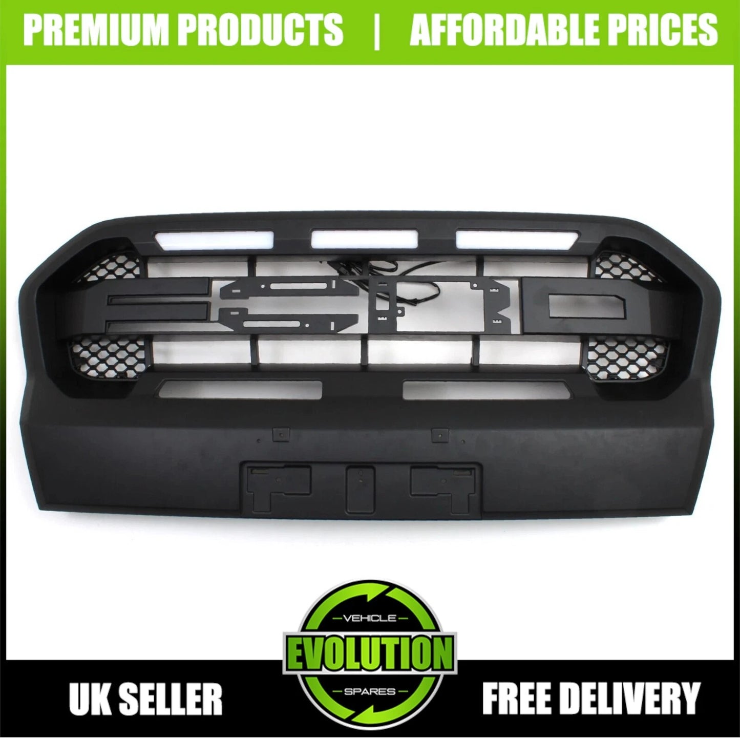 MATTE BLACK FRONT GRILLE GRILL LED LIGHTS FIT FORD RANGER WILDTRACK T8 2018-2022