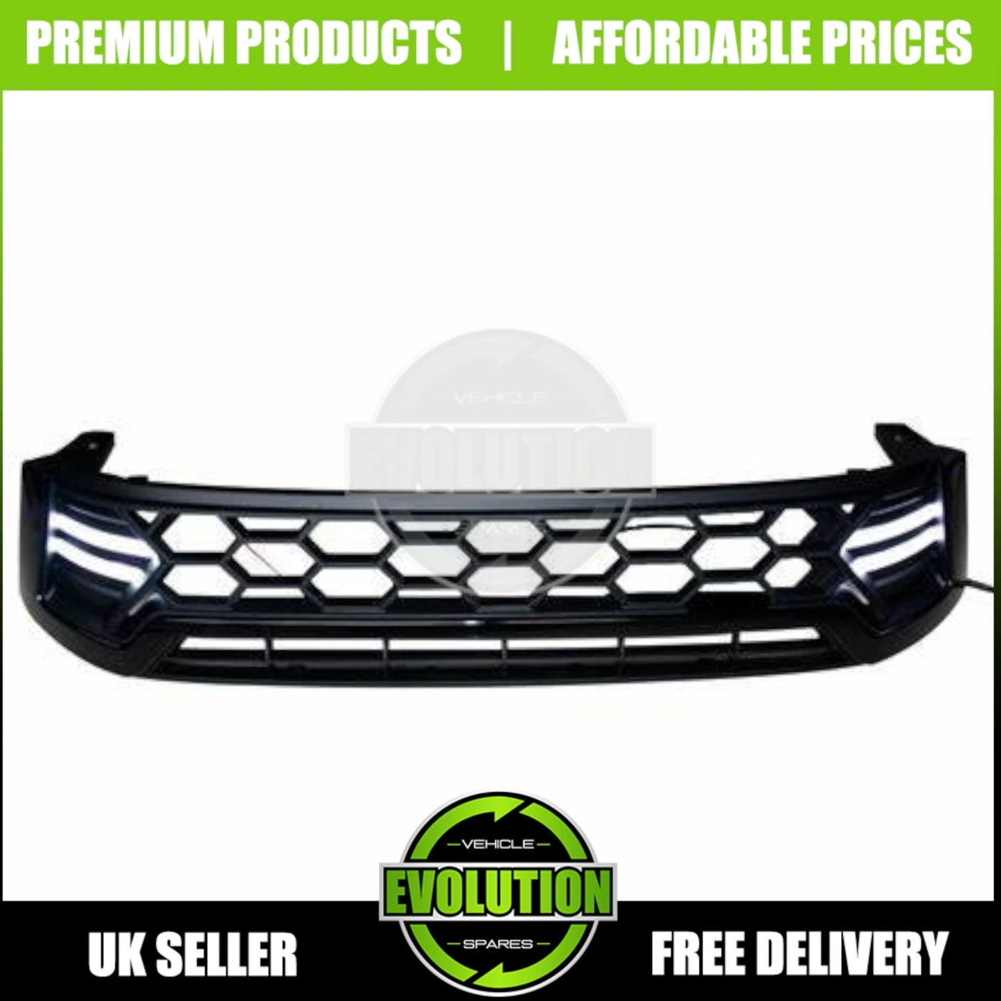 BLACK FRONT GRILLE LED ROCCO GRILL FOR TOYOTA HILUX MK8 2016-2020