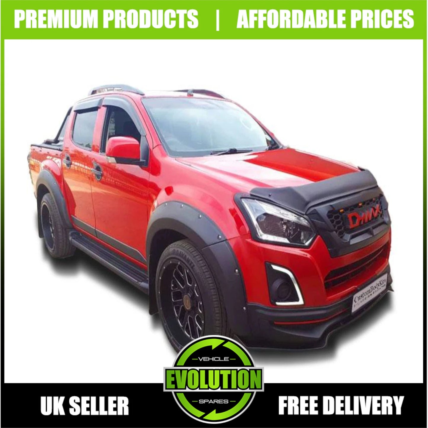 fits Isuzu D-Max 2016-2019 Wide Wheel Arch Kit Matt Black Bolt Look