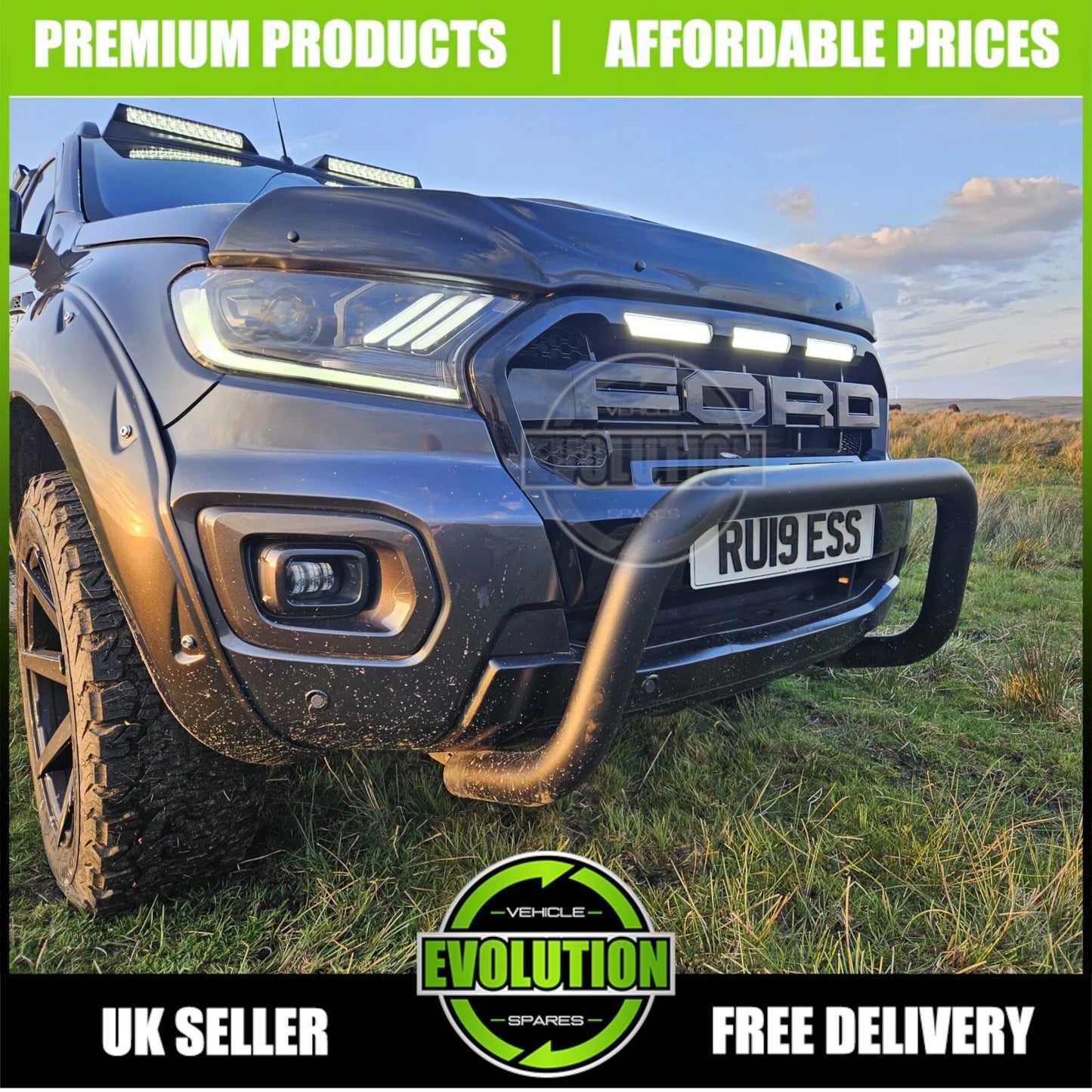 GLOSS BLACK FRONT GRILLE GRILL LED LIGHTS FIT FORD RANGER WILDTRACK T8 2018-2022